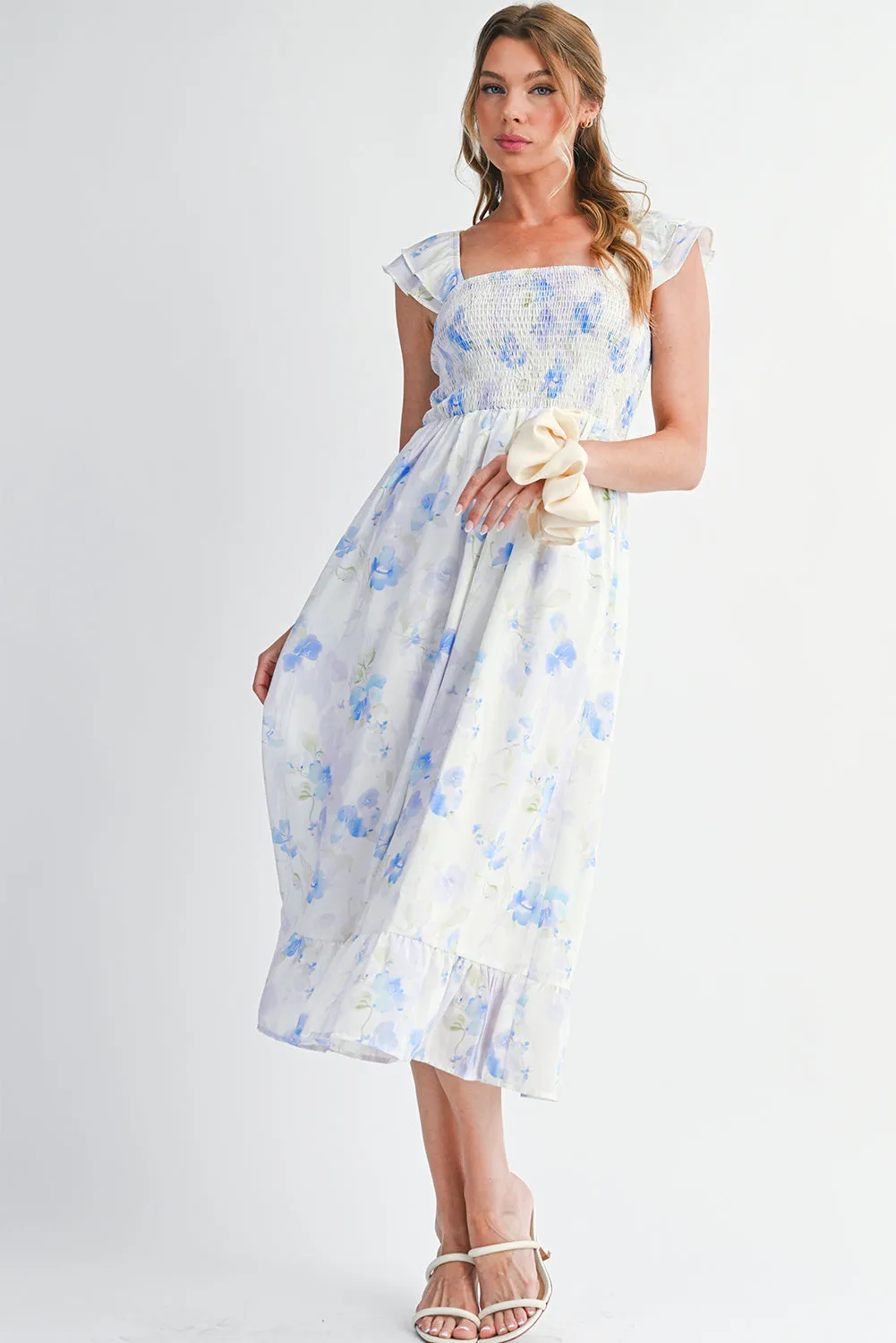 Floral Smocked Ruffle Sleeveless Long Dress sold by Beagle Boutique product image thumbnail 5