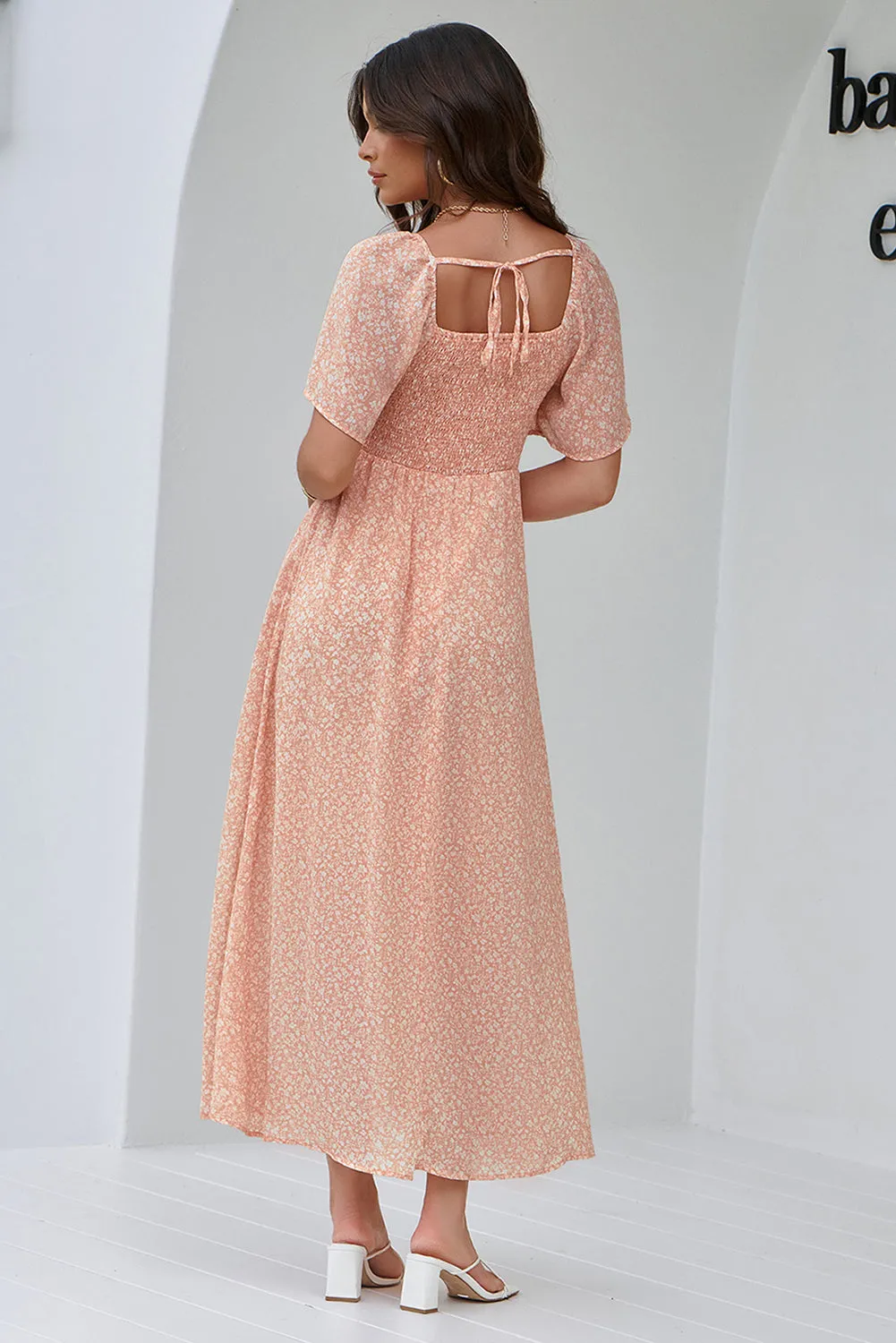 Floral Print Button Smocked Bodice Long Dress sold by Beagle Boutique product image thumbnail 4