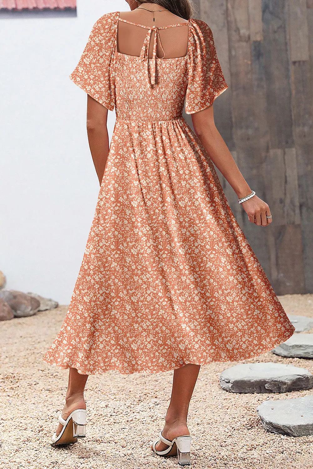 Floral Print Button Smocked Bodice Long Dress sold by Beagle Boutique product image thumbnail 2