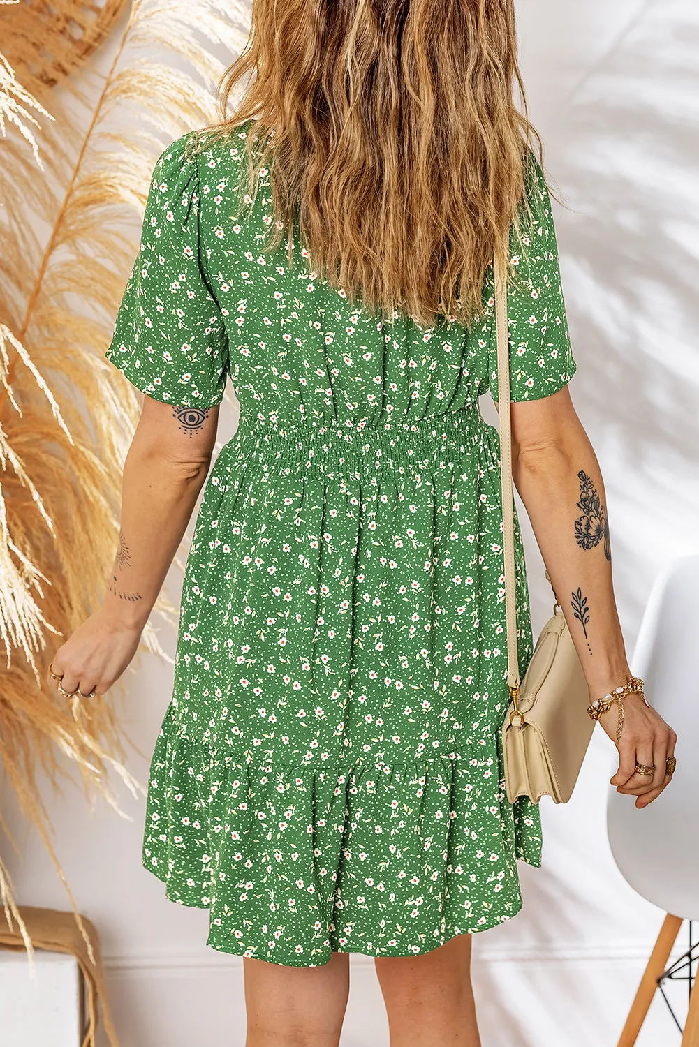 Floral Print Wrap V-Neck Short Sleeve Mini Dress sold by Beagle Boutique product image thumbnail 2