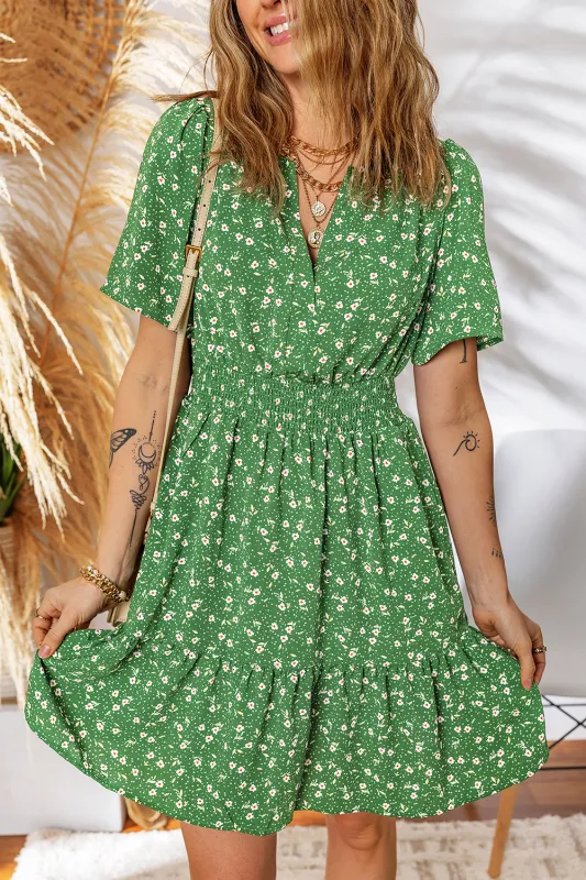 Floral Print Wrap V-Neck Short Sleeve Mini Dress made by Beagle Boutique