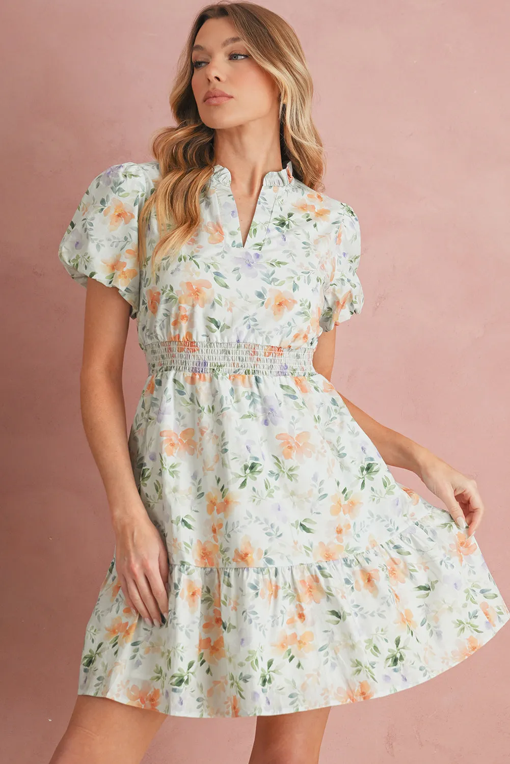 Floral Print Smocked Puff Sleeve Mini Dress sold by Beagle Boutique product image thumbnail 4
