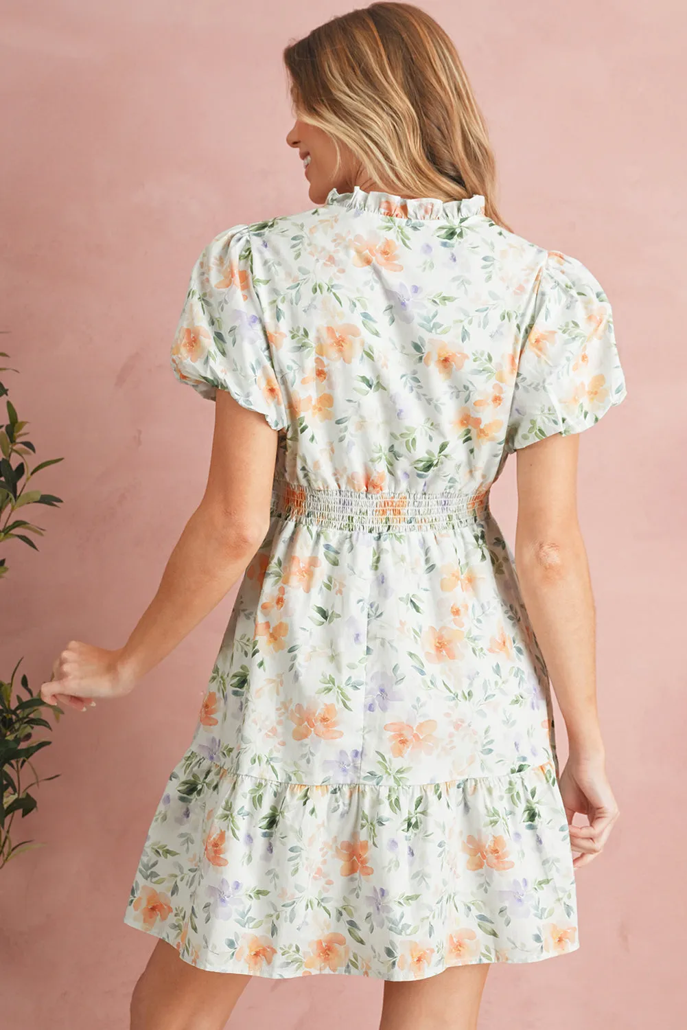 Floral Print Smocked Puff Sleeve Mini Dress sold by Beagle Boutique product image thumbnail 2