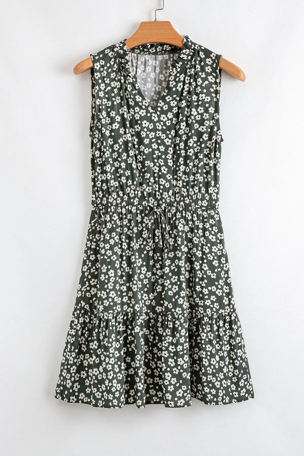 Boho Floral Print V-Neck Knot Waist Sleeveless Dress sold by Beagle Boutique