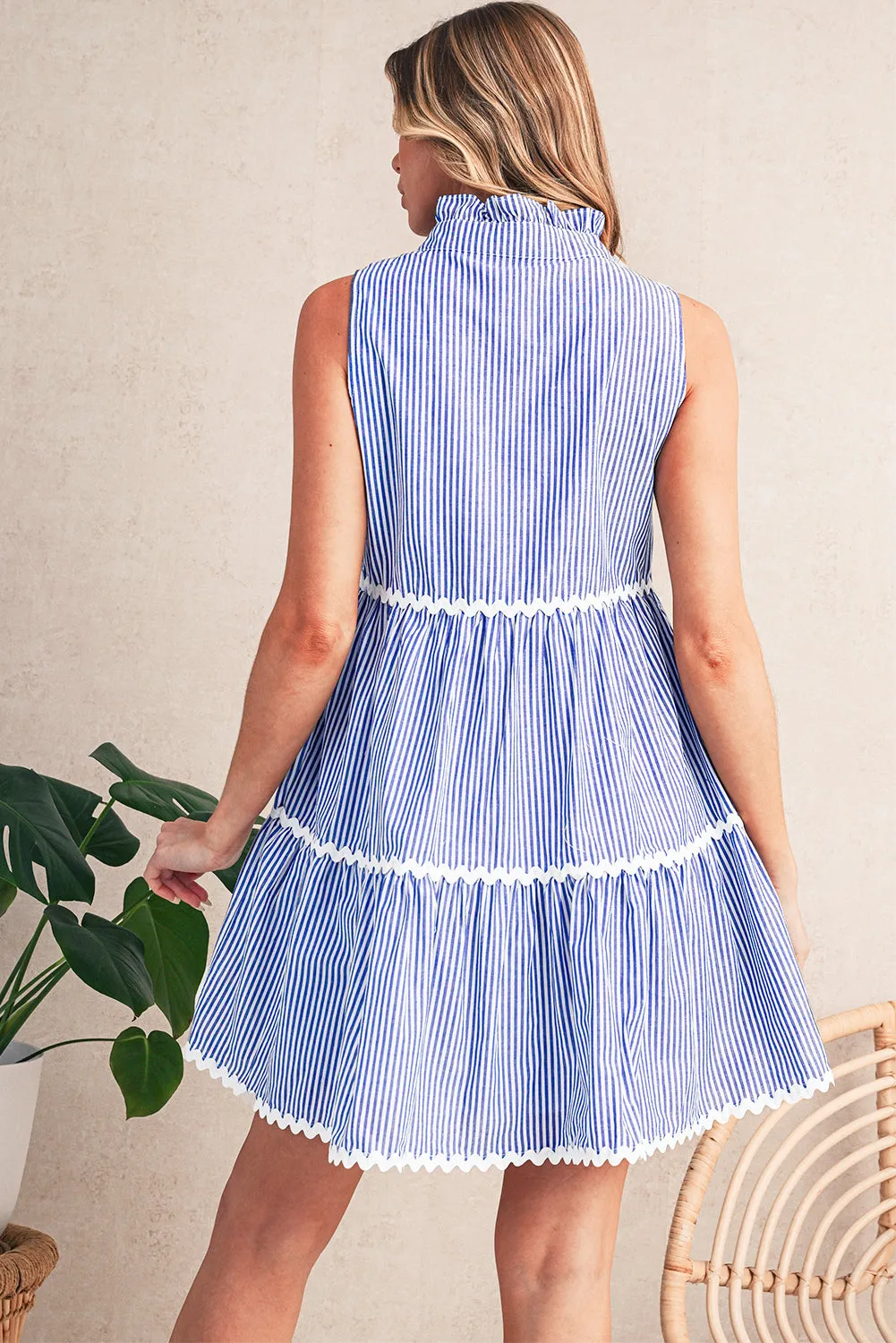 Sleeveless Notched V-Neck Contrast Ric Rac Mini Dress sold by Beagle Boutique product image thumbnail 2
