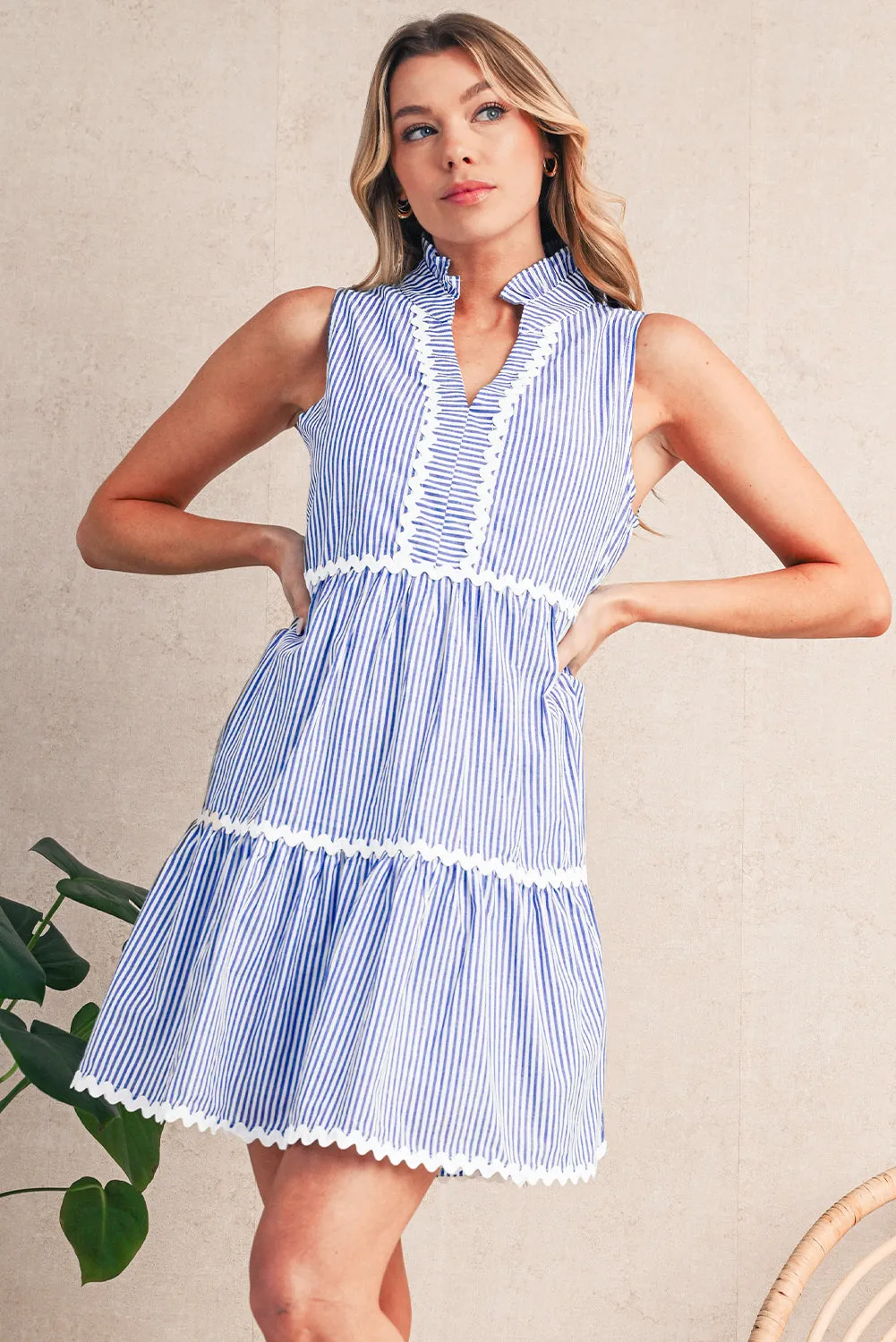 Sleeveless Notched V-Neck Contrast Ric Rac Mini Dress sold by Beagle Boutique product image thumbnail 5