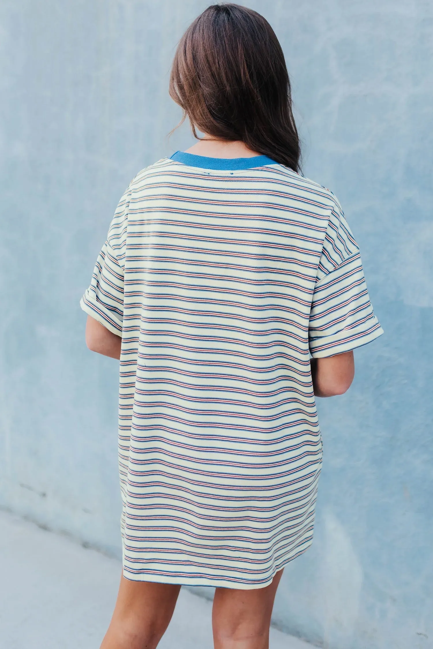 Stripe Drop Shoulder Cuffed Sleeve Loose Tunic T-Shirt Mini Dress sold by Beagle Boutique product image thumbnail 3