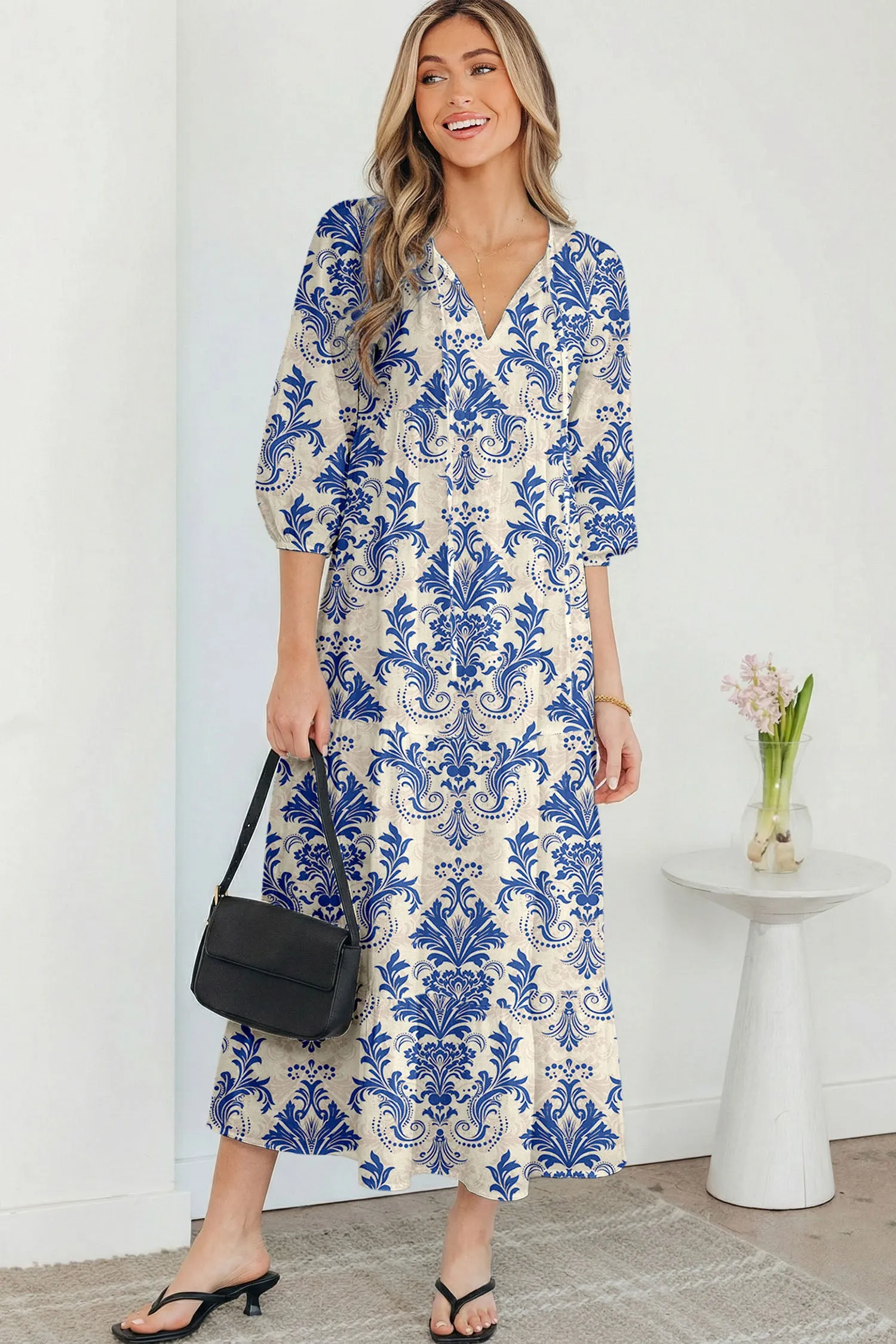 Boho Printed Half Sleeve Maxi Dress sold by Beagle Boutique