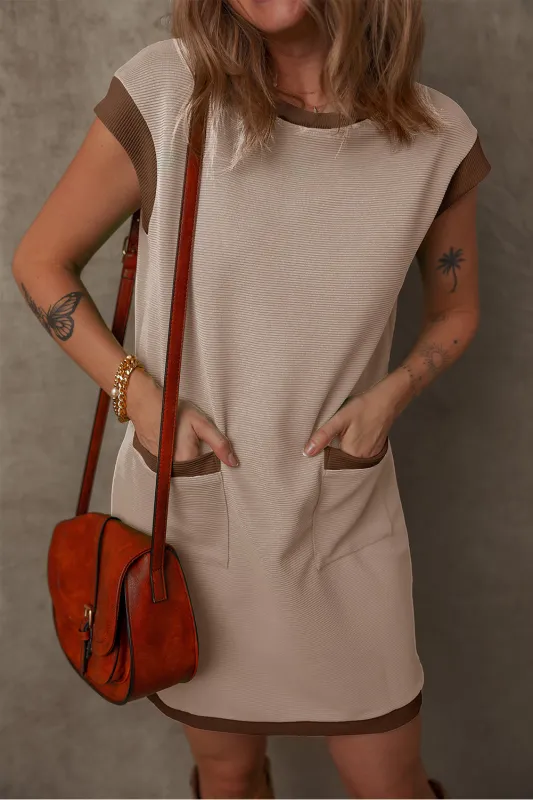 Textured Colour Block Trim Shift Mini Dress sold by Beagle Boutique