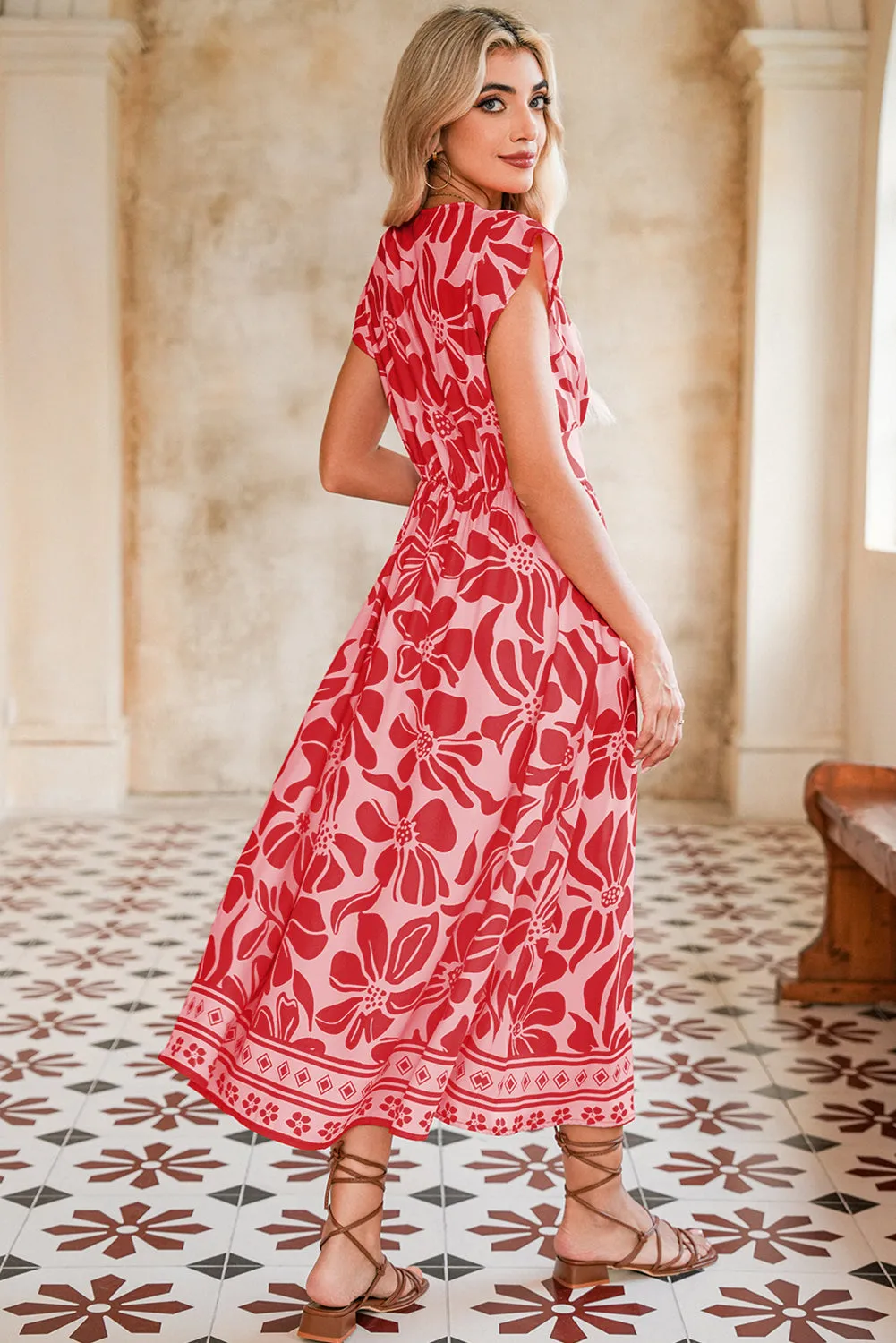 Boho Floral V-Neck Ruffle Shoulder Maxi Dress sold by Beagle Boutique product image thumbnail 3