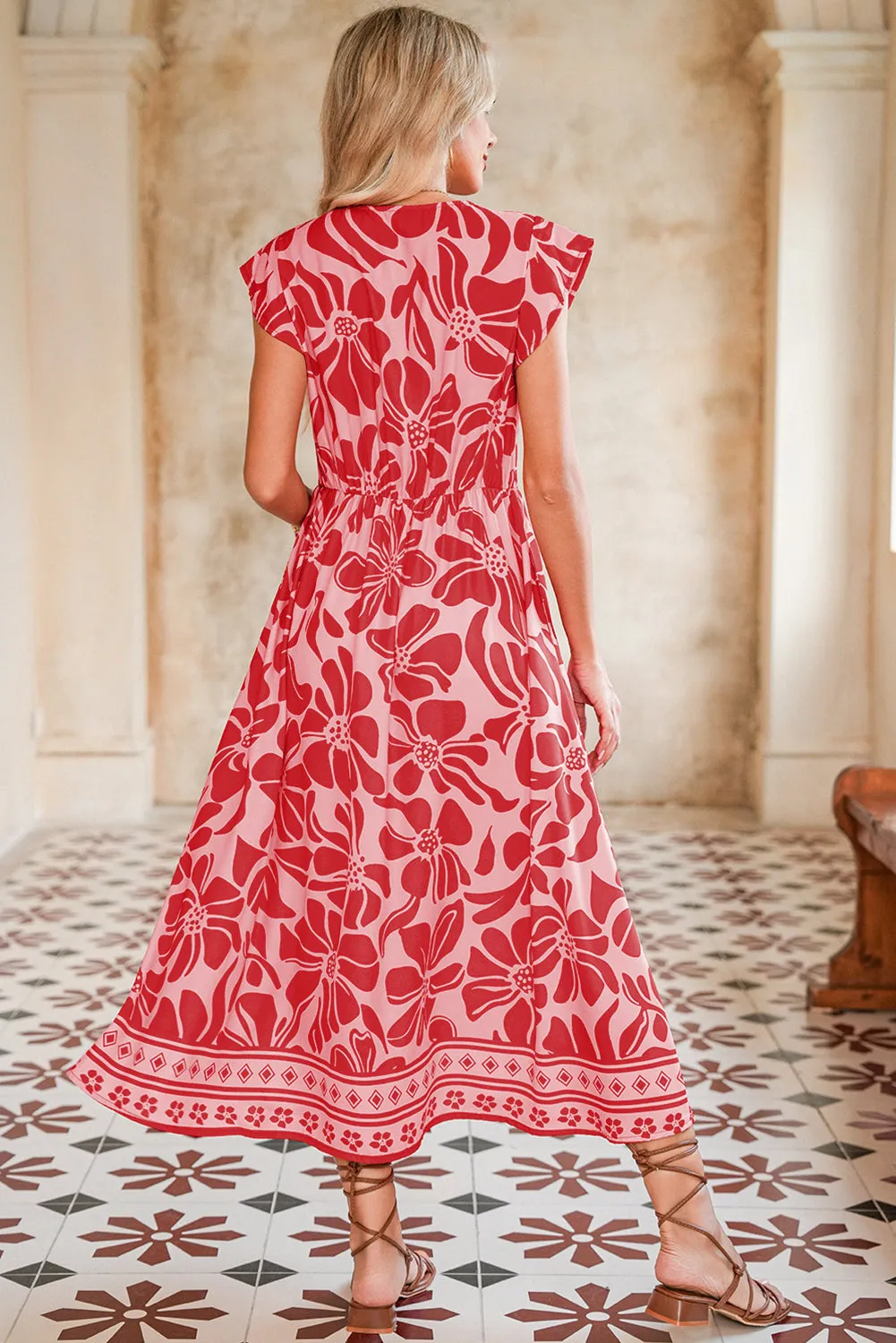 Boho Floral V-Neck Ruffle Shoulder Maxi Dress sold by Beagle Boutique product image thumbnail 2