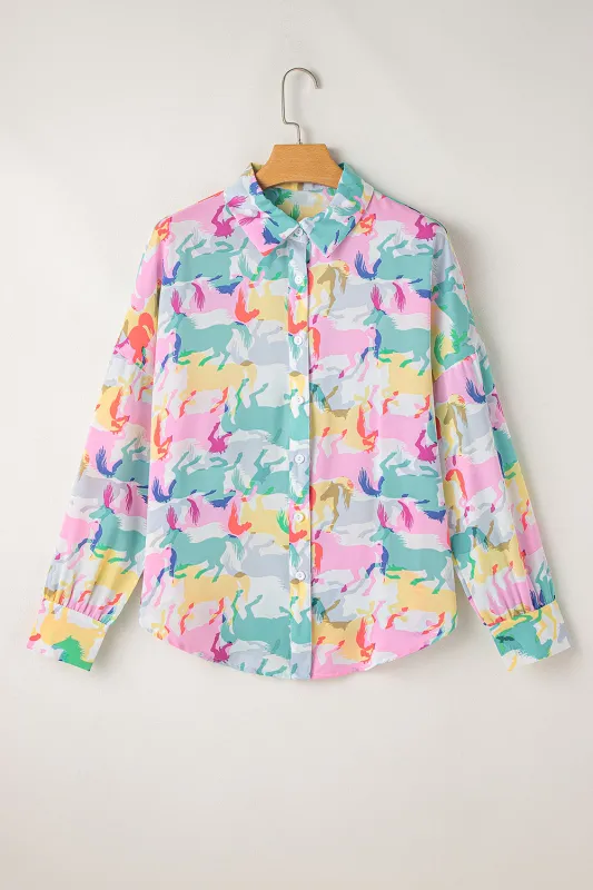 Colourful Horse Print Long Sleeve Shirt sold by Beagle Boutique