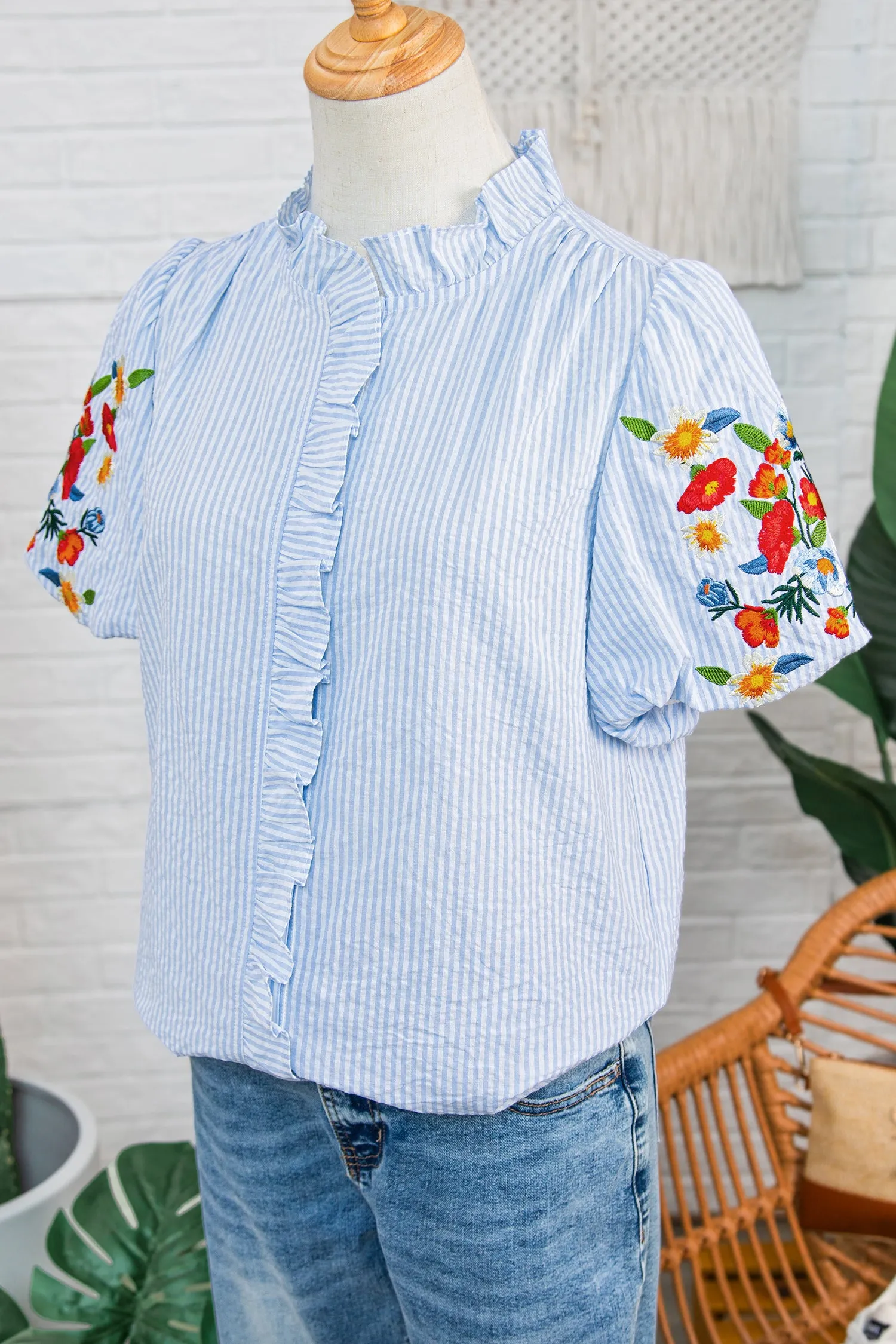Striped Shirt Floral Detailed Short Sleeve sold by Beagle Boutique product image thumbnail 5