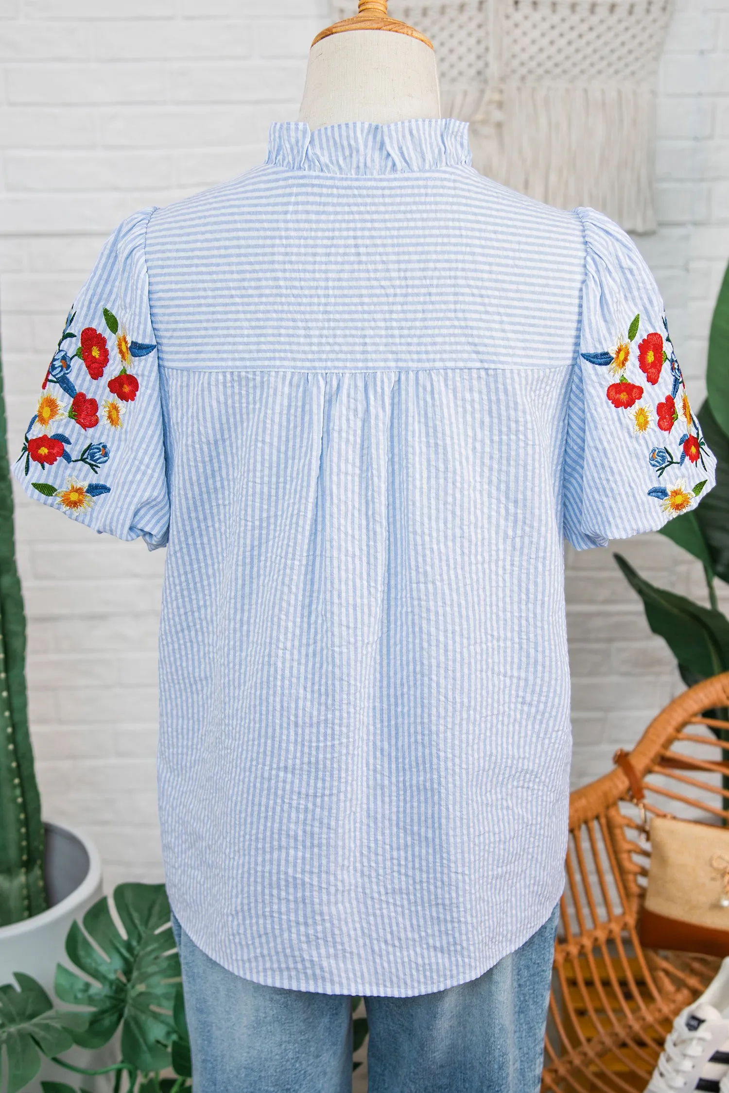 Striped Shirt Floral Detailed Short Sleeve sold by Beagle Boutique product image thumbnail 4