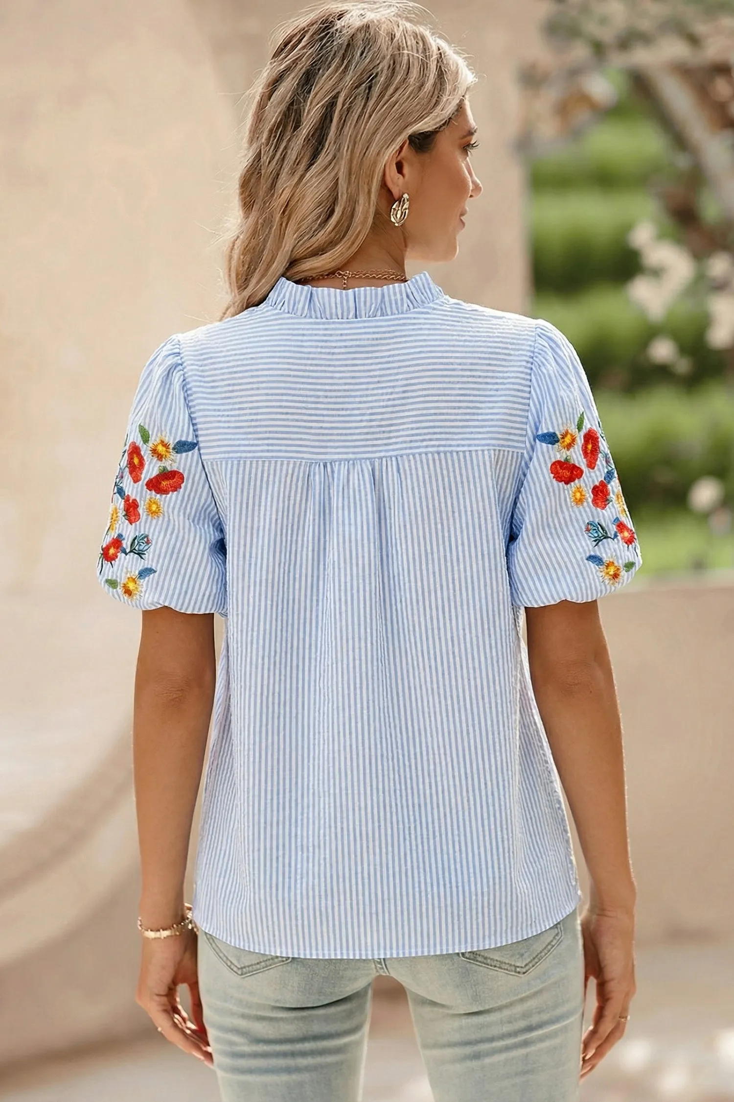 Striped Shirt Floral Detailed Short Sleeve sold by Beagle Boutique product image thumbnail 2