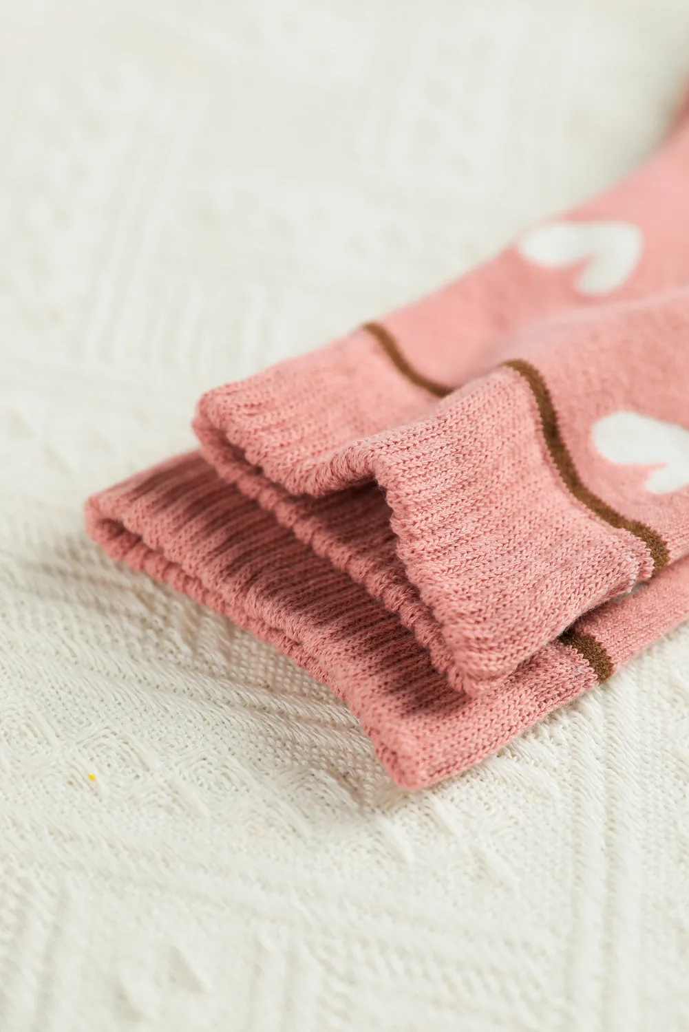 Pink Contrast Heart Print Ribbed Cuff Womens Crew Socks sold by Beagle Boutique product image thumbnail 4