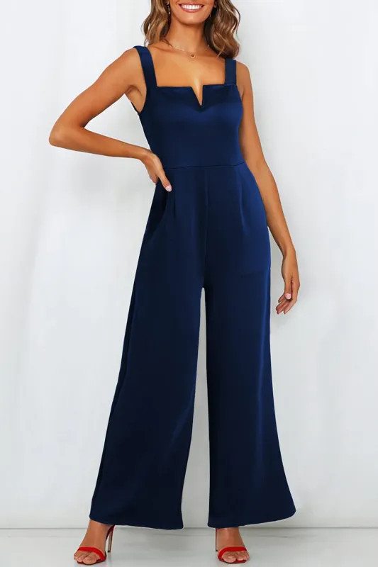 Notched Neck Smocked Back Wide Leg Sleeveless Jumpsuit made by Beagle Boutique