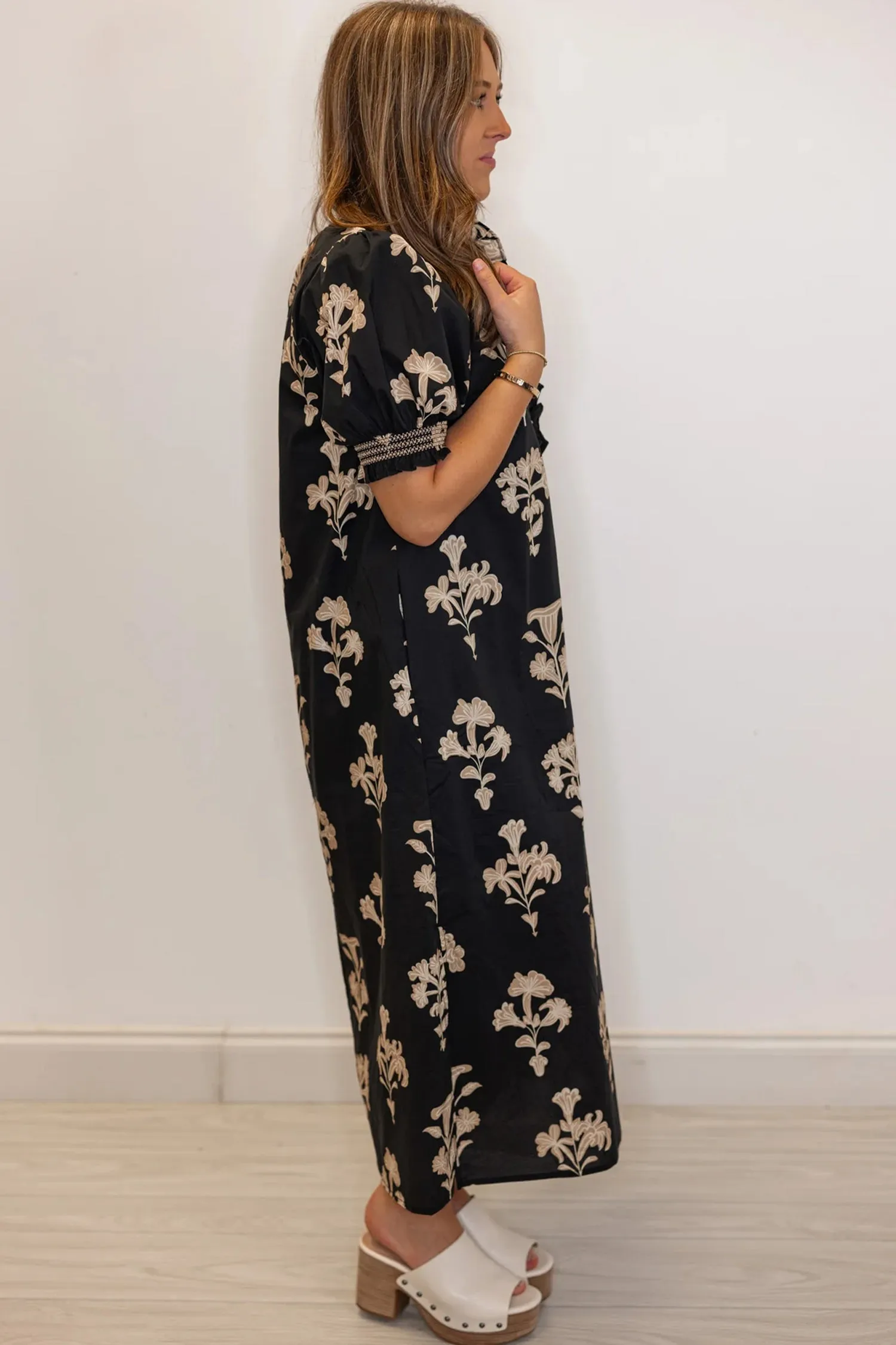 Floral Print Frilled Collar Short Puff Sleeve Plus Size Maxi Dress sold by Beagle Boutique product image thumbnail 3