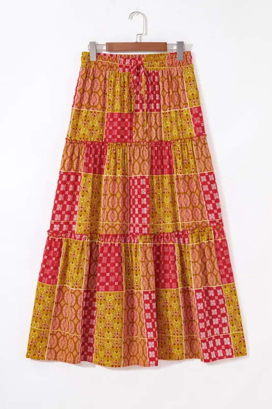 Tiered Paisley Print Pocketed Maxi Skirt made by eAura