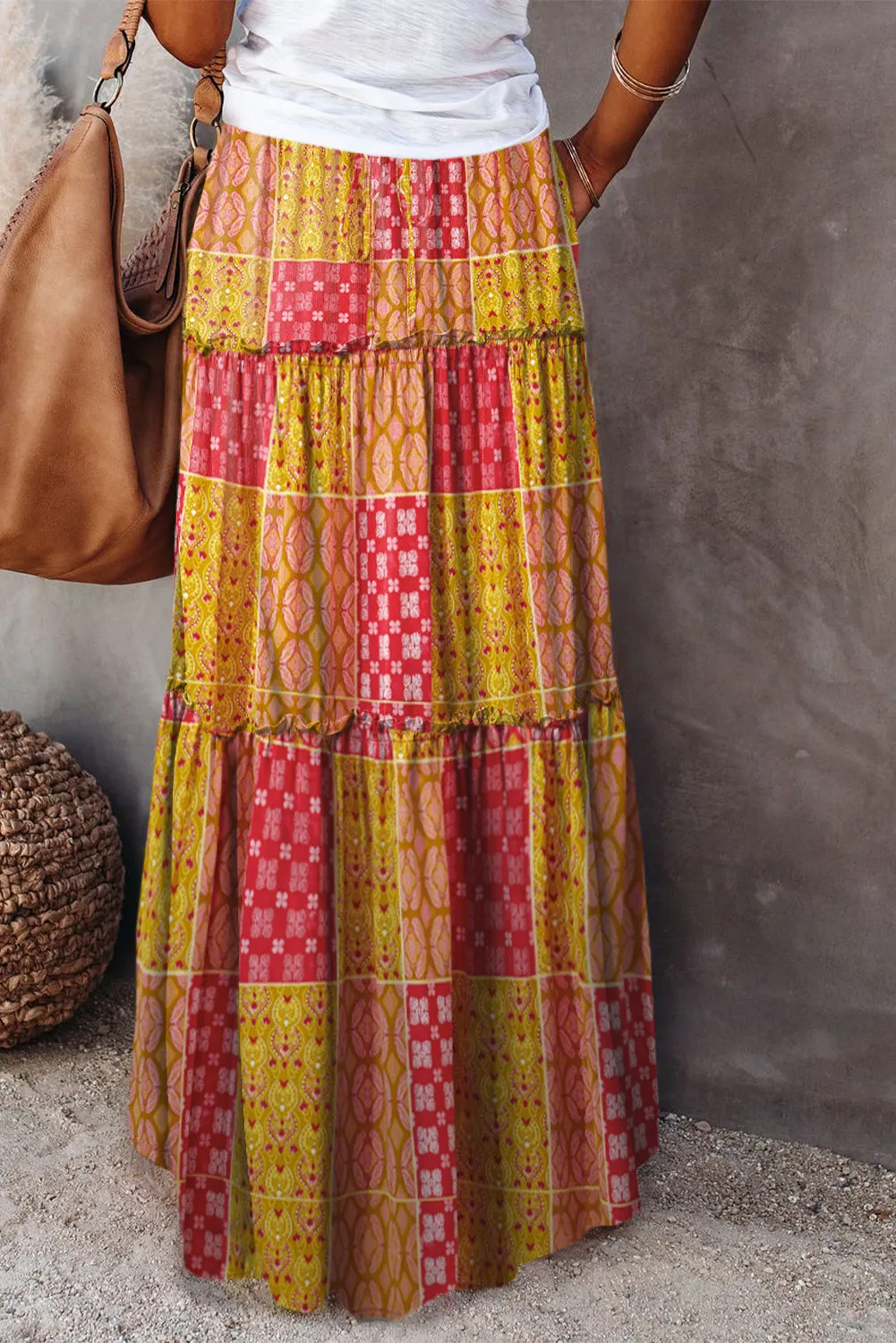 Tiered Paisley Print Pocketed Maxi Skirt sold by Beagle Boutique product image thumbnail 3