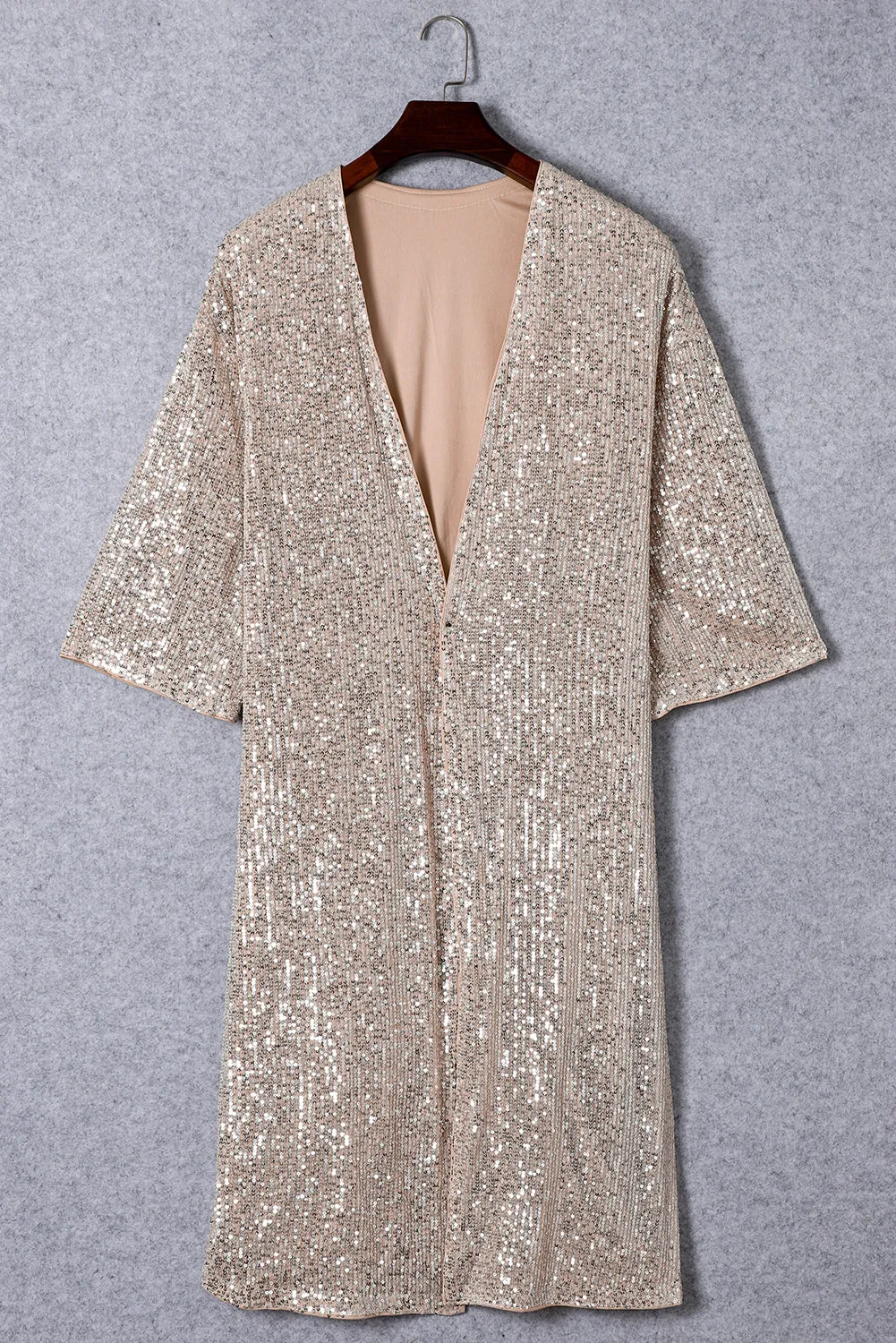 Sequin 3/4 Sleeve Open Front Duster Kimono sold by Beagle Boutique