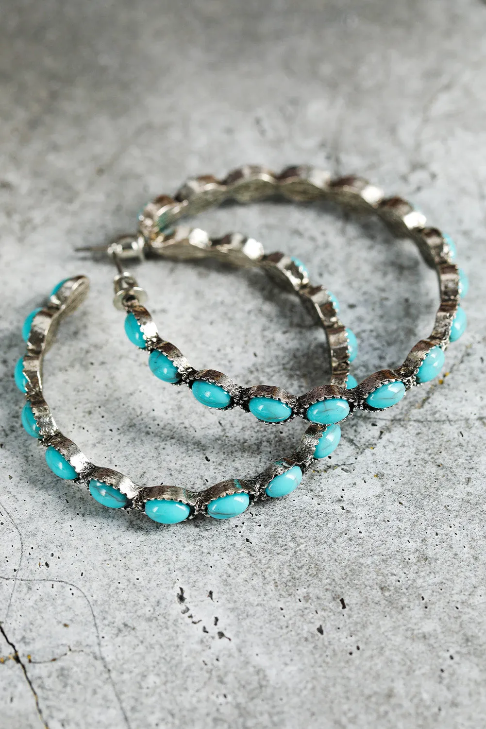 Turquoise Big Circle C-shaped Earrings sold by Beagle Boutique product image thumbnail 4