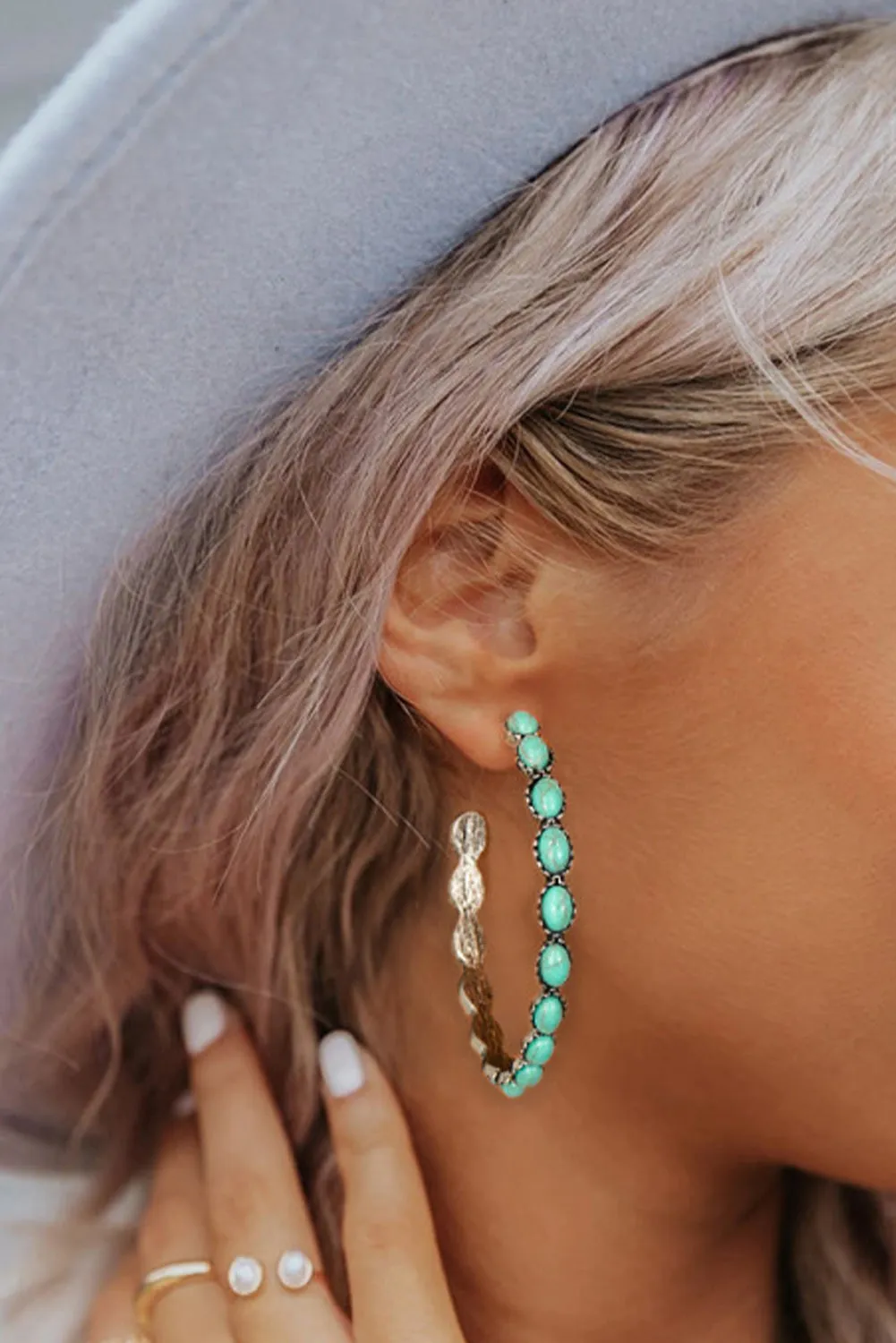 Turquoise Big Circle C-shaped Earrings sold by Beagle Boutique