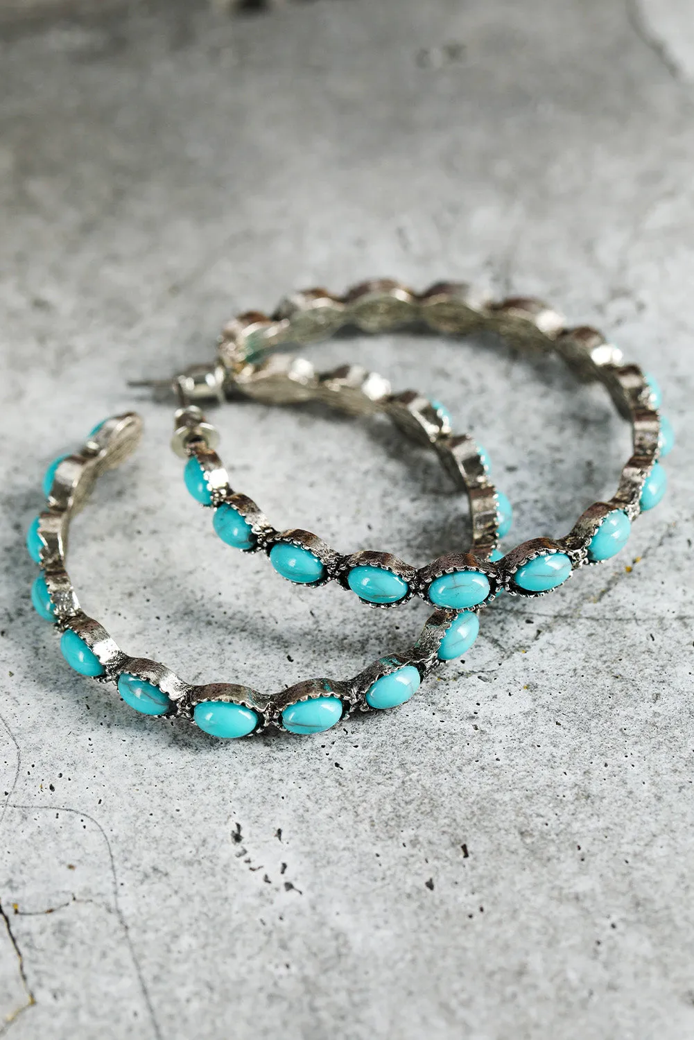 Turquoise Big Circle C-shaped Earrings sold by Beagle Boutique product image thumbnail 3
