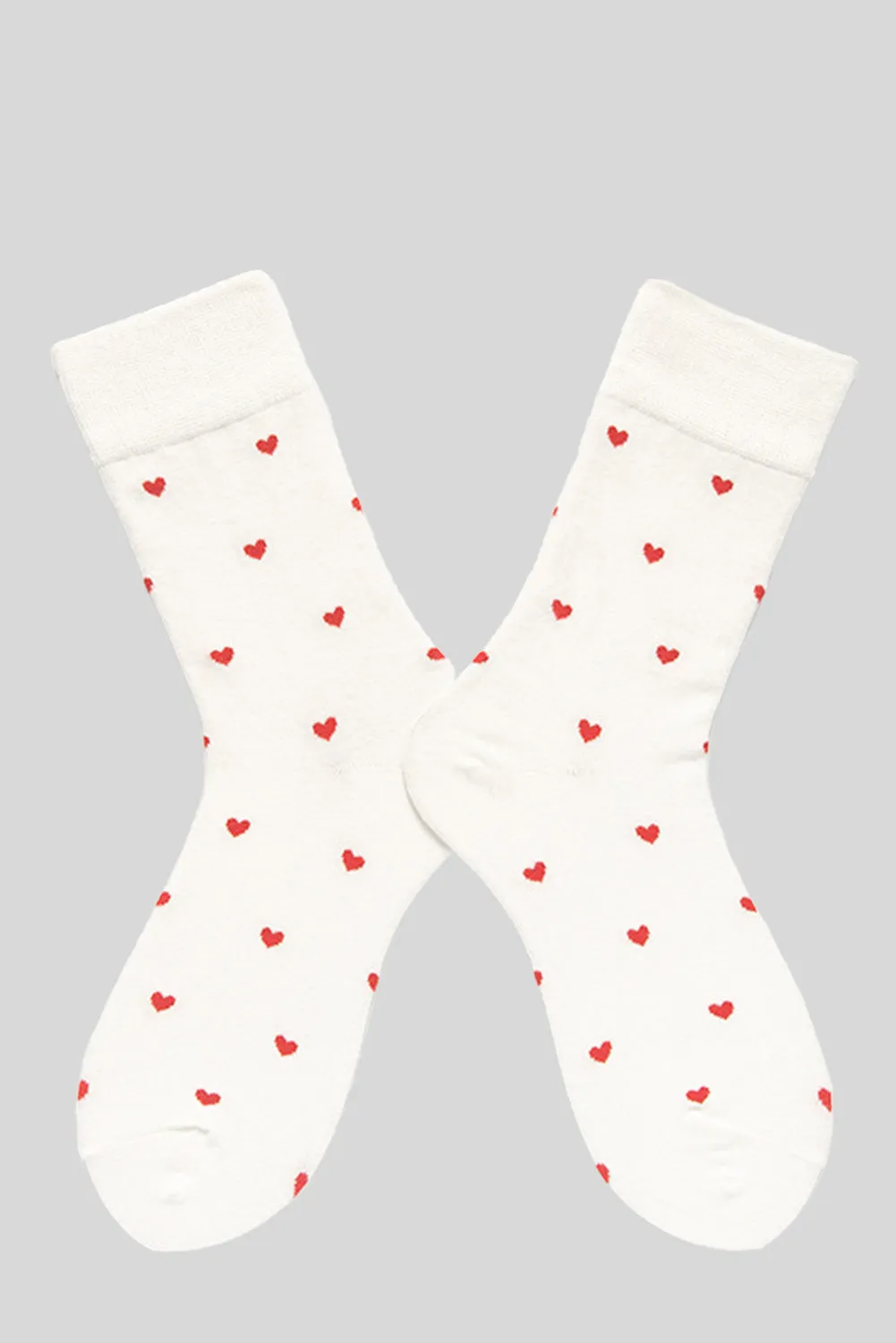White With Red Hearts Pattern Crew Socks sold by Beagle Boutique