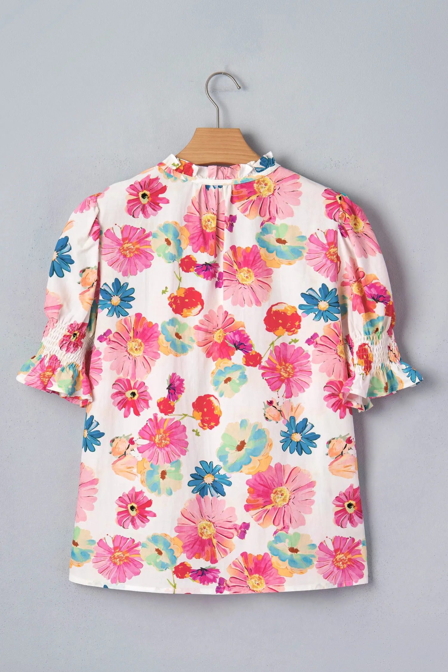 Vibrant Summer Floral Tie V-Neck Short Puff Sleeve Blouse sold by Beagle Boutique product image thumbnail 5