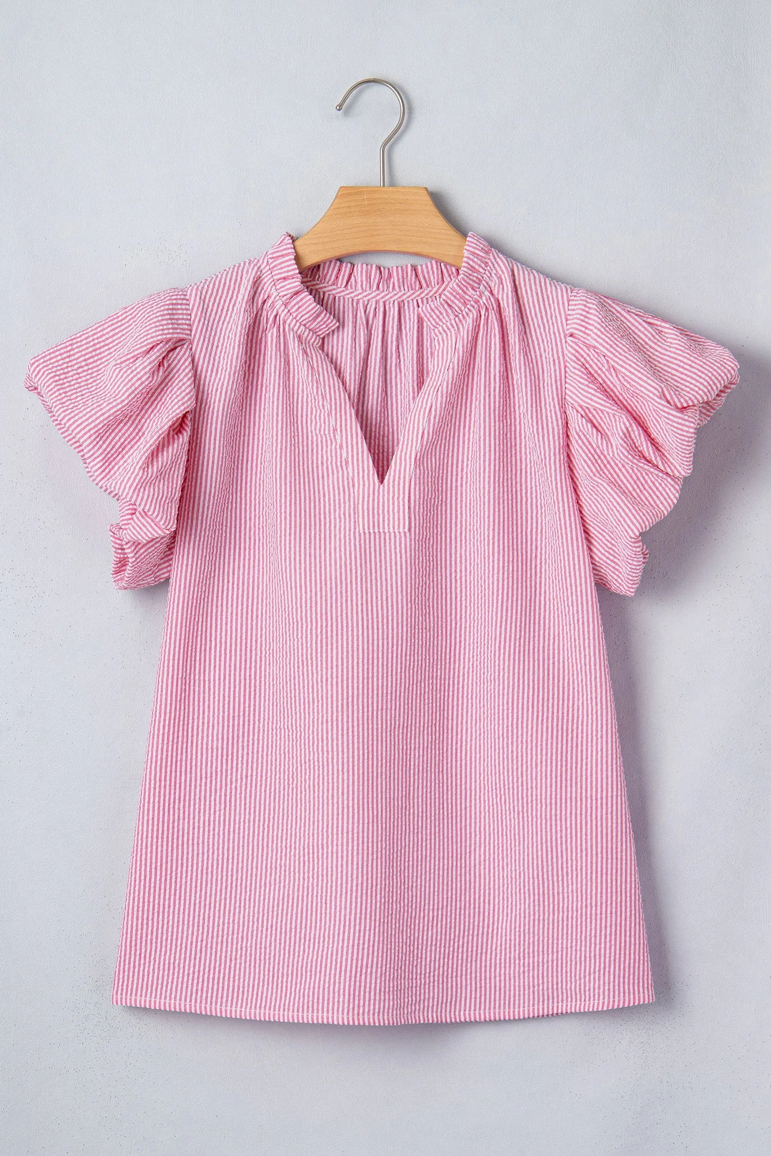 Stripe Short Bubble Sleeve Split V Neck Blouse sold by Beagle Boutique product image thumbnail 3
