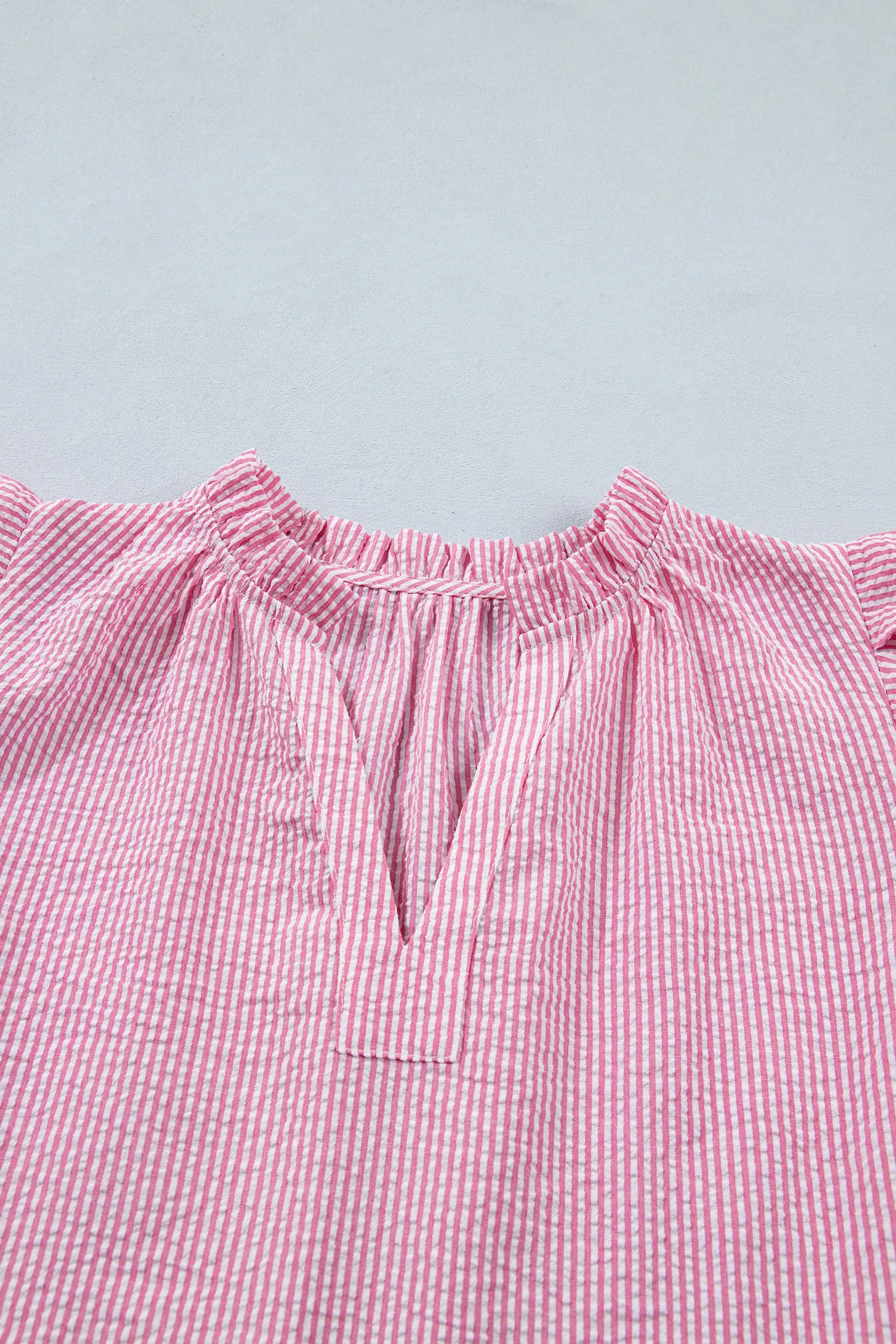 Stripe Short Bubble Sleeve Split V Neck Blouse sold by Beagle Boutique product image thumbnail 5