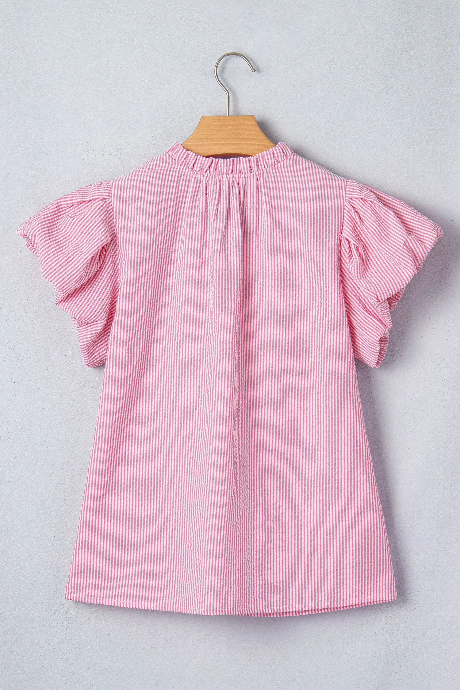 Stripe Short Bubble Sleeve Split V Neck Blouse sold by Beagle Boutique product image thumbnail 4