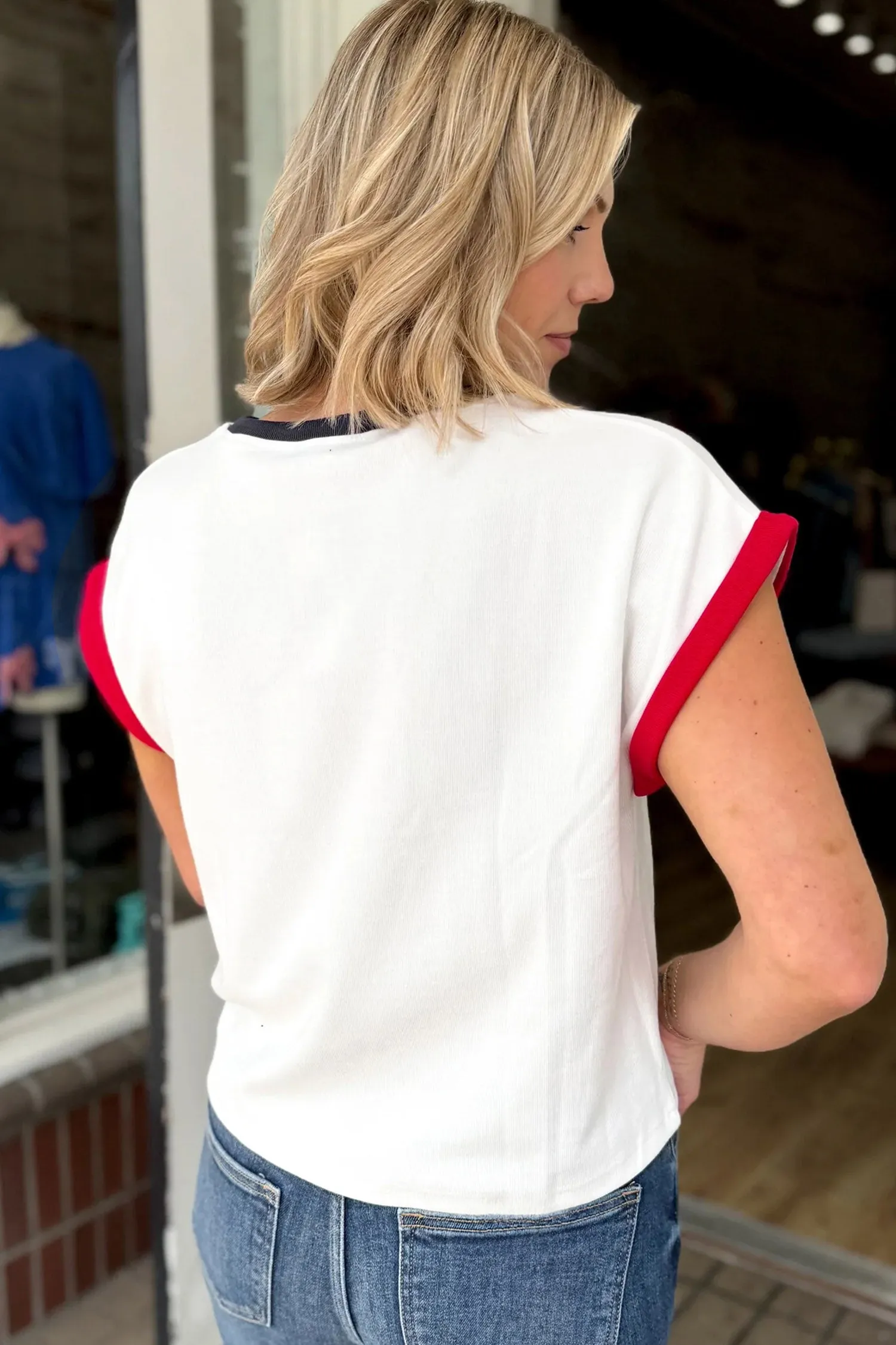 USA Sequin Colour Block Loose T-Shirt sold by Beagle Boutique product image thumbnail 3