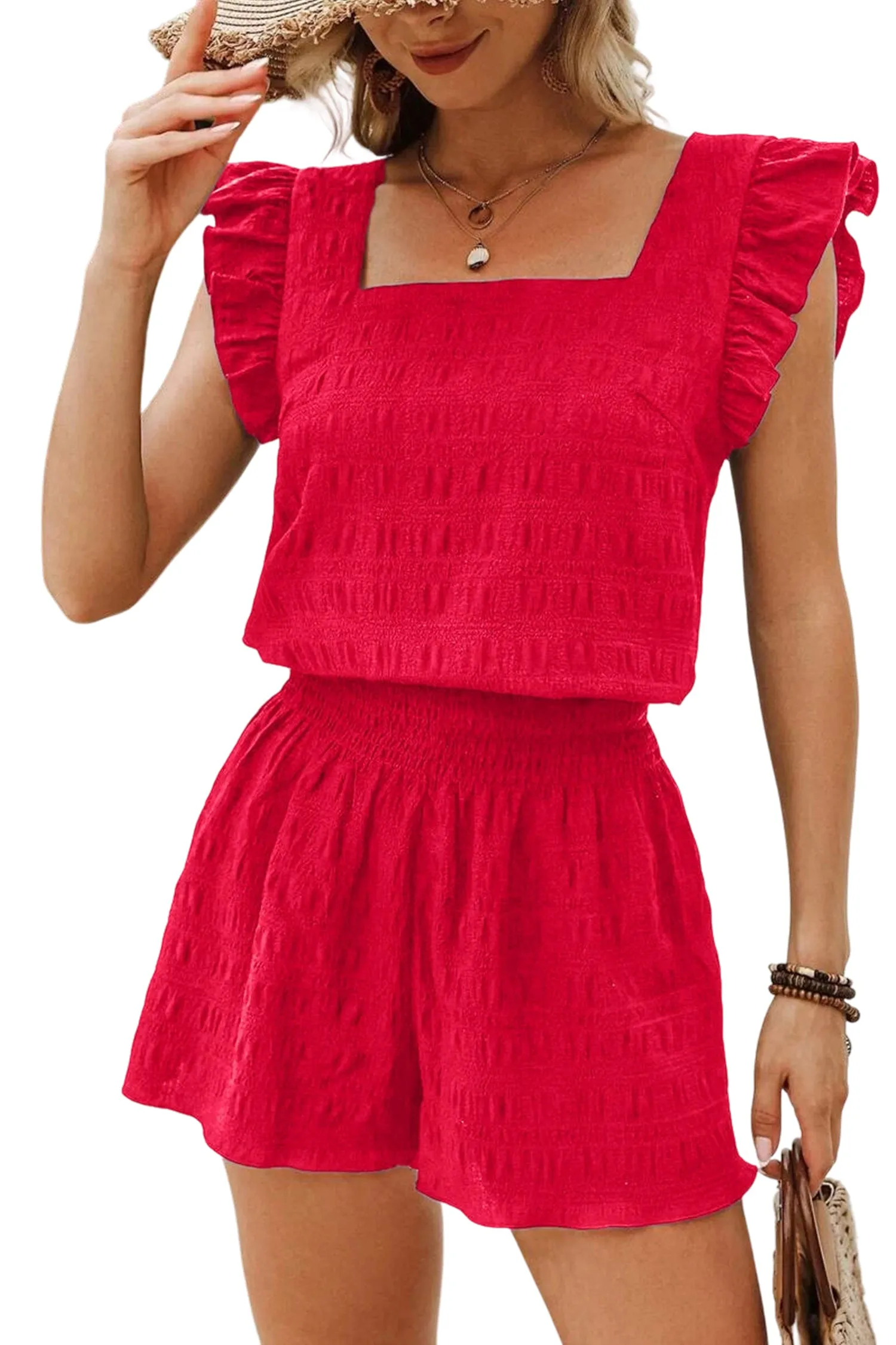Textured Square Neck Top & Shirred High Waist Shorts Co-ord Set sold by Beagle Boutique product image thumbnail 5