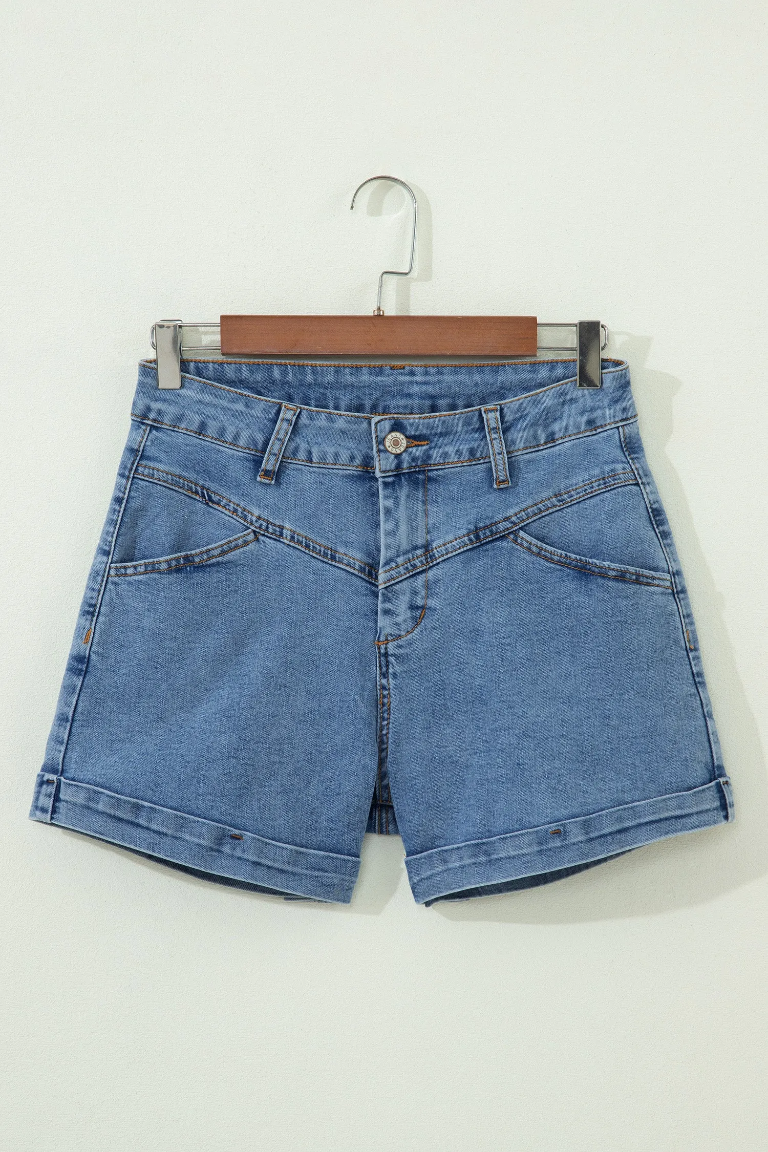 Cuffed Hem Denim Shorts with Seam Detail & Pockets sold by Beagle Boutique