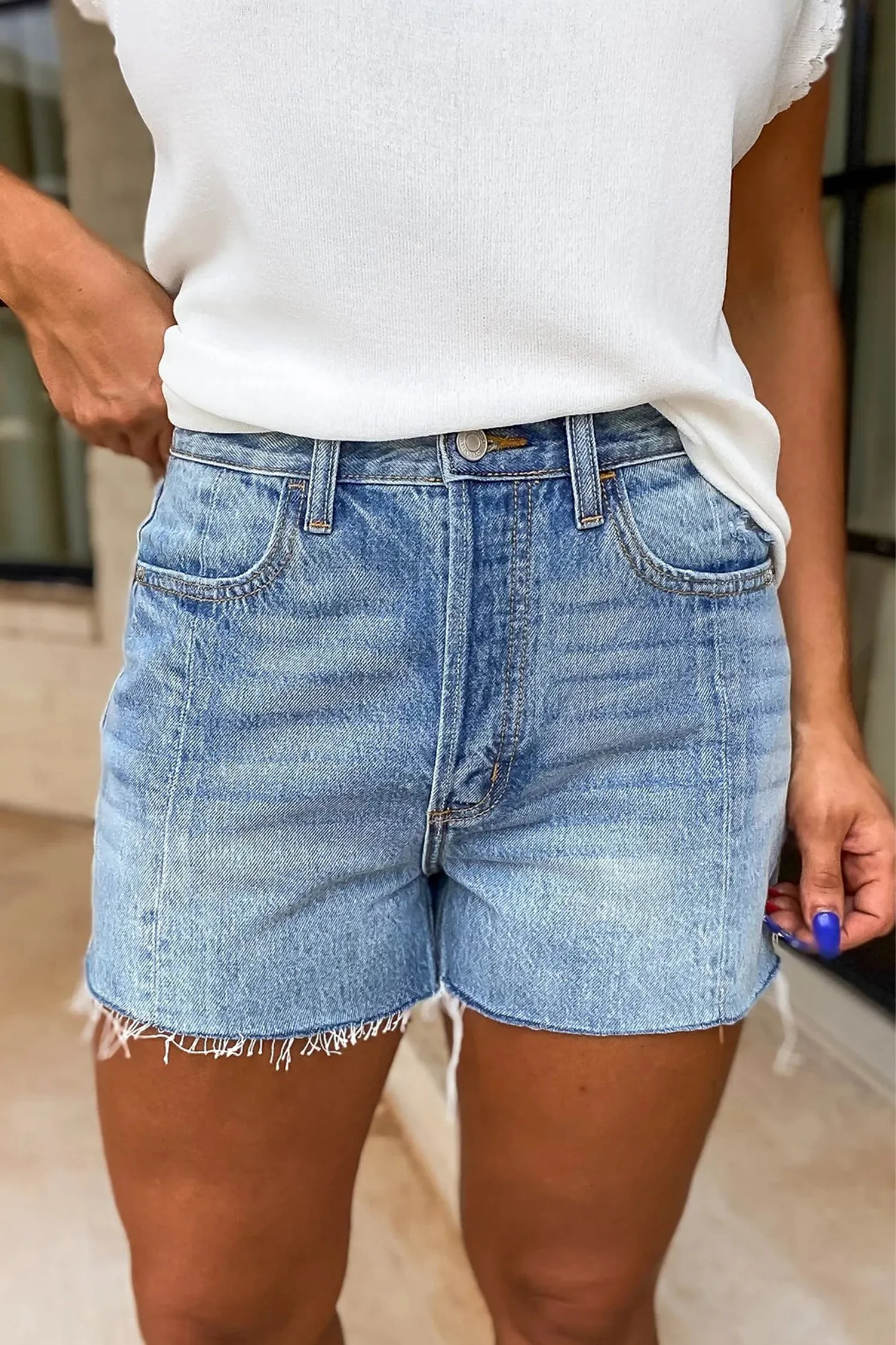 Acid Wash Raw Hem Denim Shorts – High Waist sold by Beagle Boutique