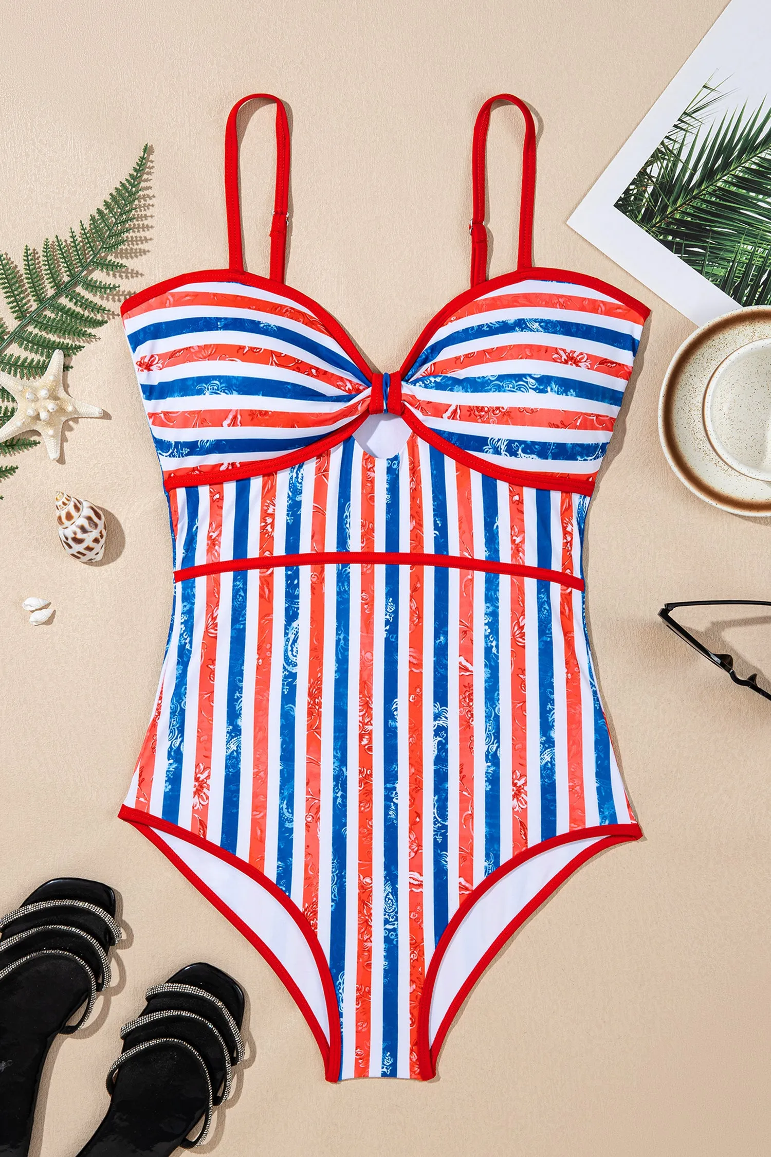 Stars & Stripes Floral Cutout Spaghetti Strap One-Piece Swimsuit sold by Beagle Boutique product image thumbnail 4