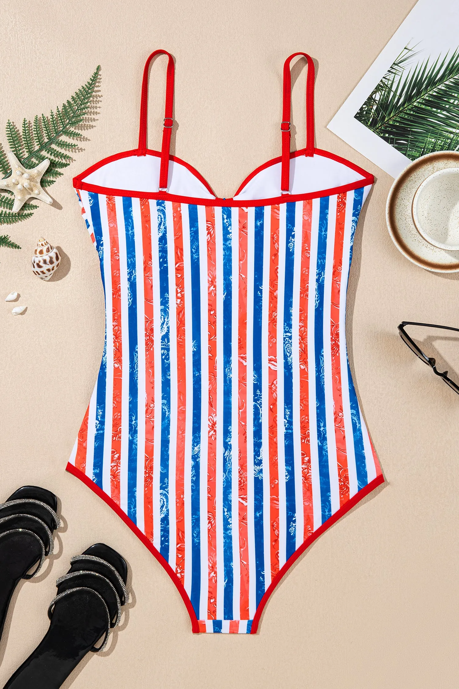 Stars & Stripes Floral Cutout Spaghetti Strap One-Piece Swimsuit sold by Beagle Boutique product image thumbnail 5