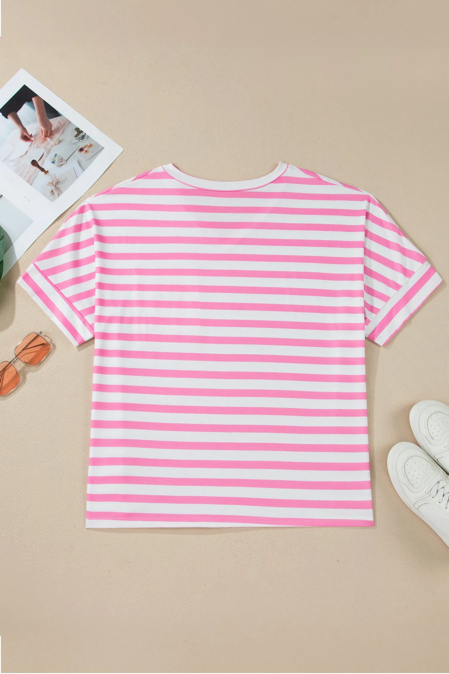 Plus Size Stripe Colourblock Patched Pocket V-Neck Tee sold by Beagle Boutique product image thumbnail 3