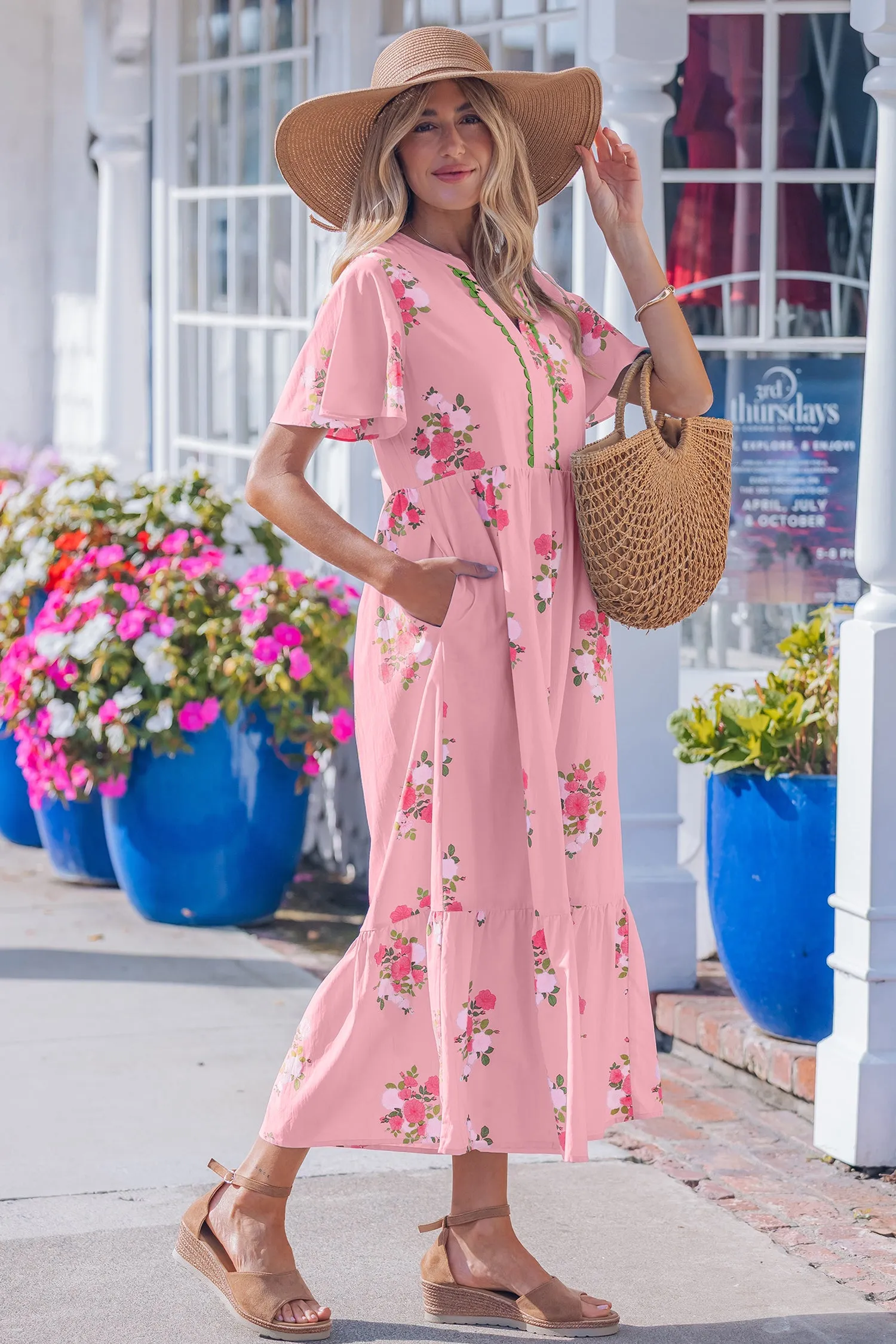 Floral Print Flutter Sleeve Maxi Dress sold by Beagle Boutique product image thumbnail 3