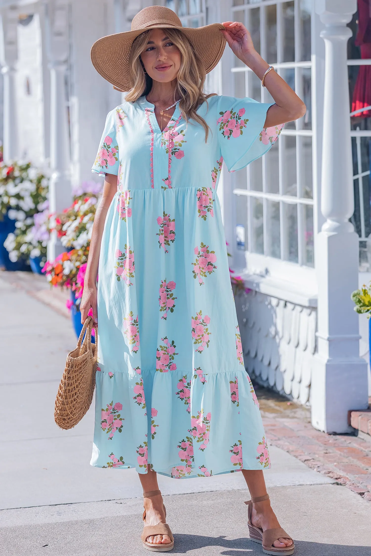 Floral Print Flutter Sleeve Maxi Dress sold by Beagle Boutique product image thumbnail 4