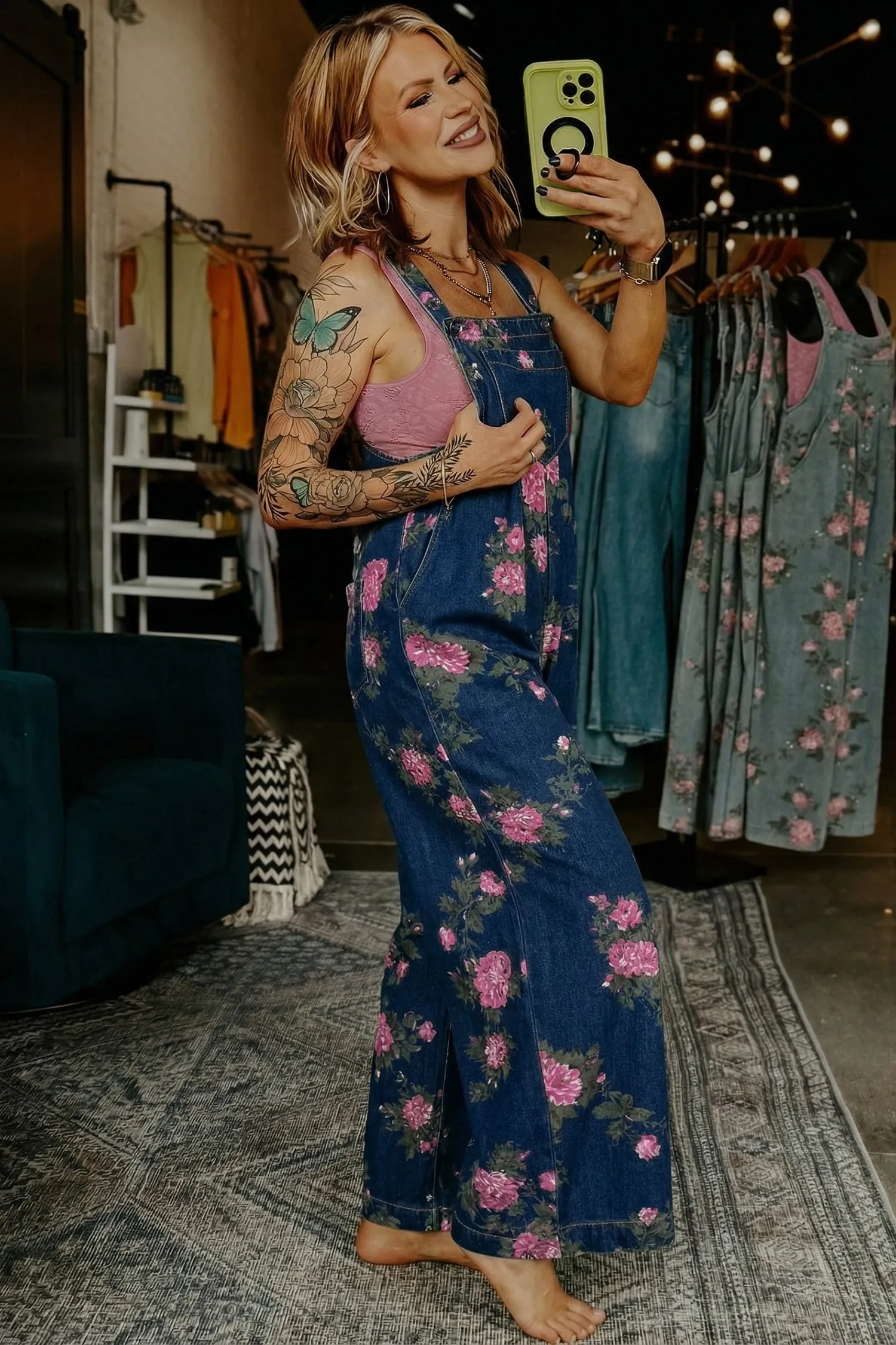 Floral Print Pleated Wide Leg Denim Jumpsuit – High Waist sold by Beagle Boutique product image thumbnail 2