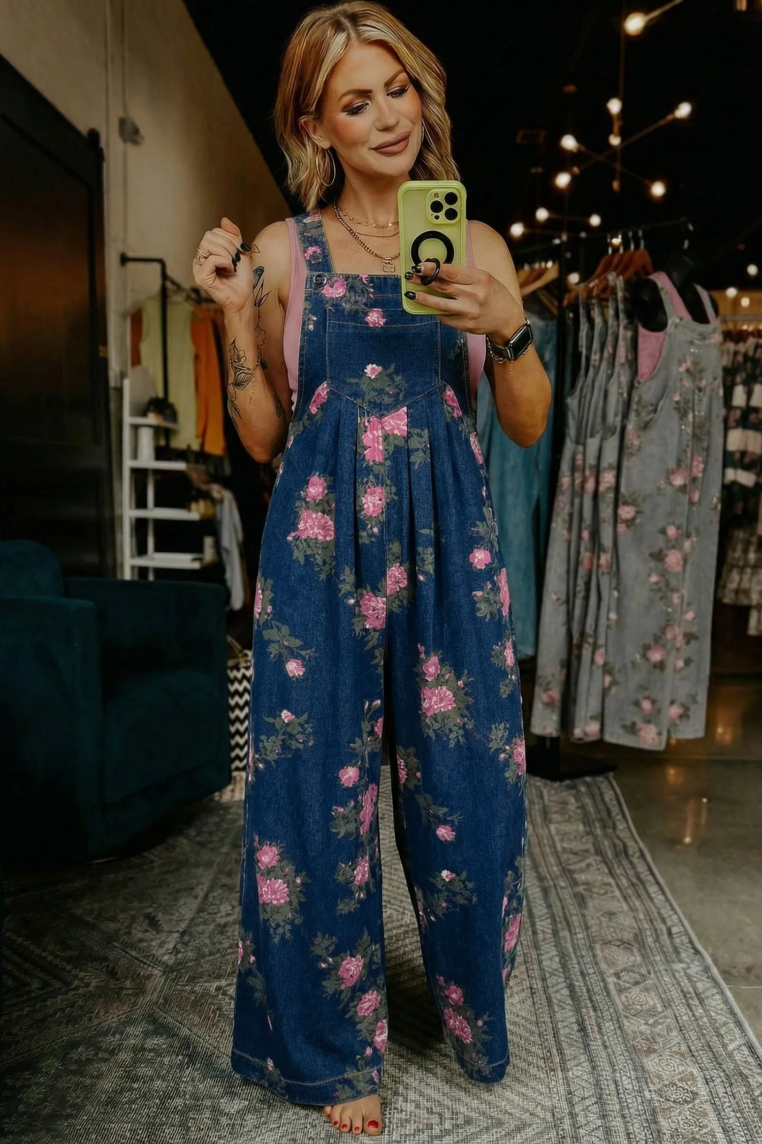 Floral Print Pleated Wide Leg Denim Jumpsuit – High Waist sold by Beagle Boutique product image thumbnail 3