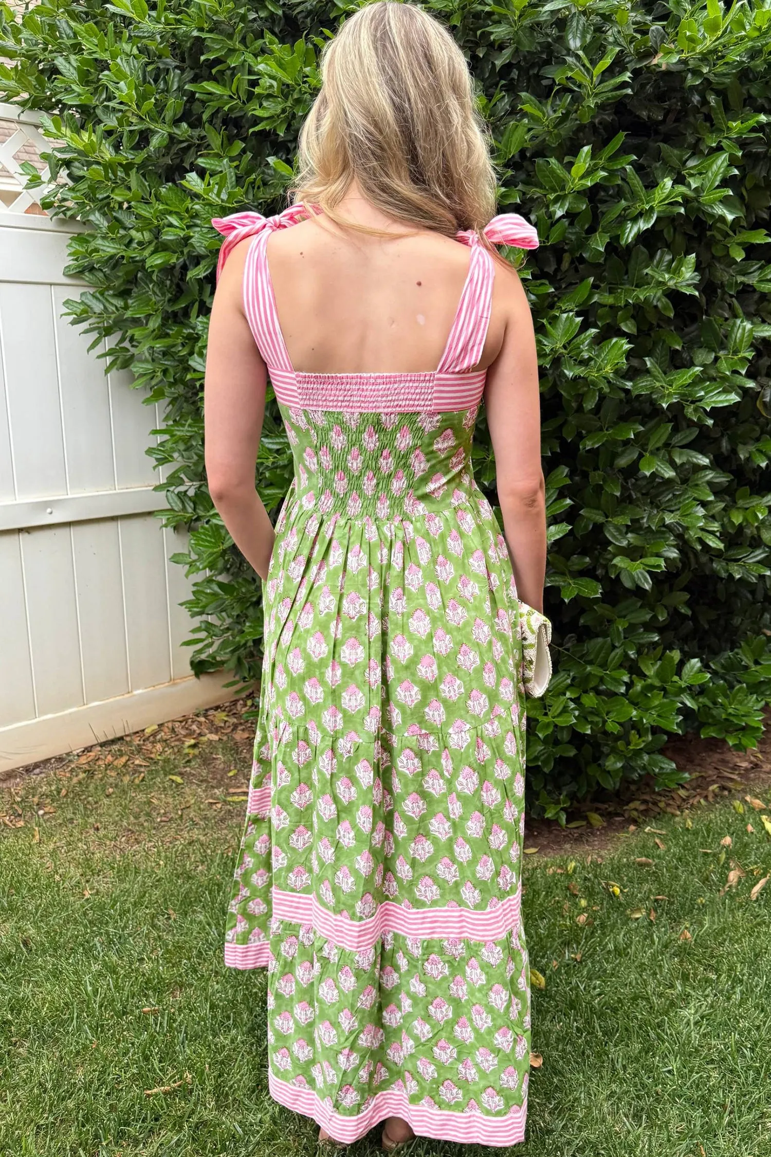 Floral Print Striped Knot Strap Maxi Dress – Green sold by Beagle Boutique product image thumbnail 3