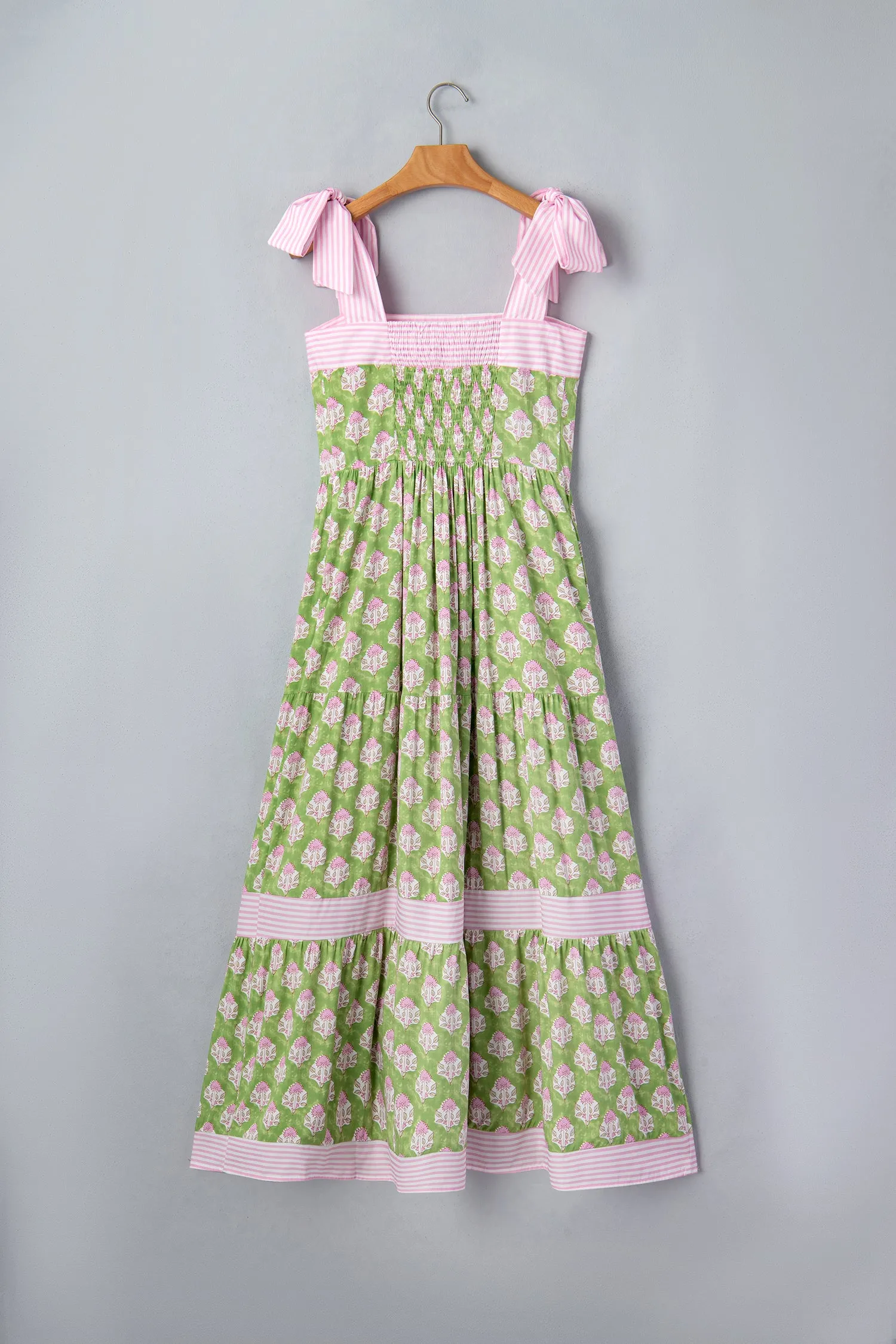 Floral Print Striped Knot Strap Maxi Dress – Green sold by Beagle Boutique product image thumbnail 5