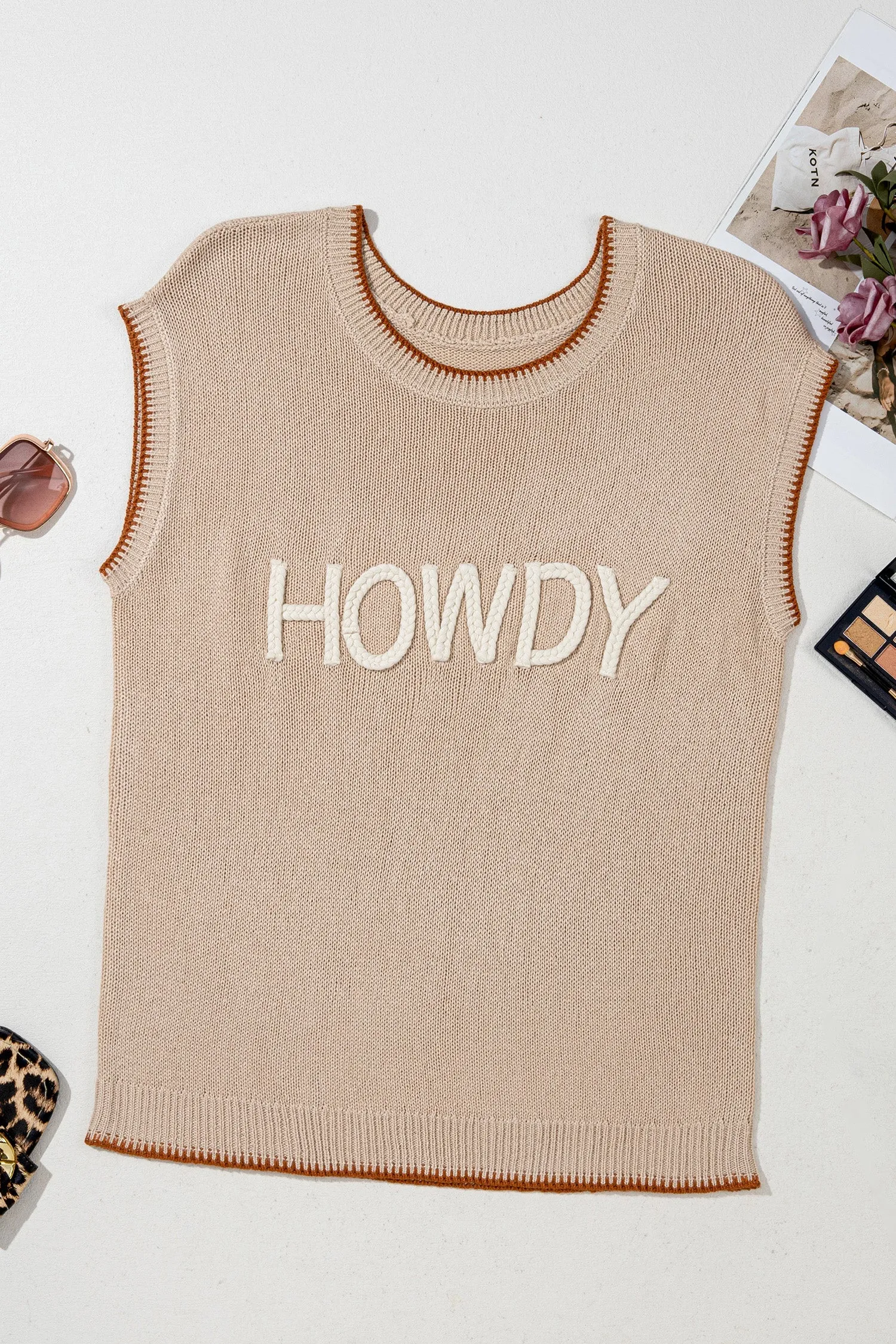 HOWDY Contrast Trim Short Sleeve Western Knit Sweater sold by Beagle Boutique product image thumbnail 3