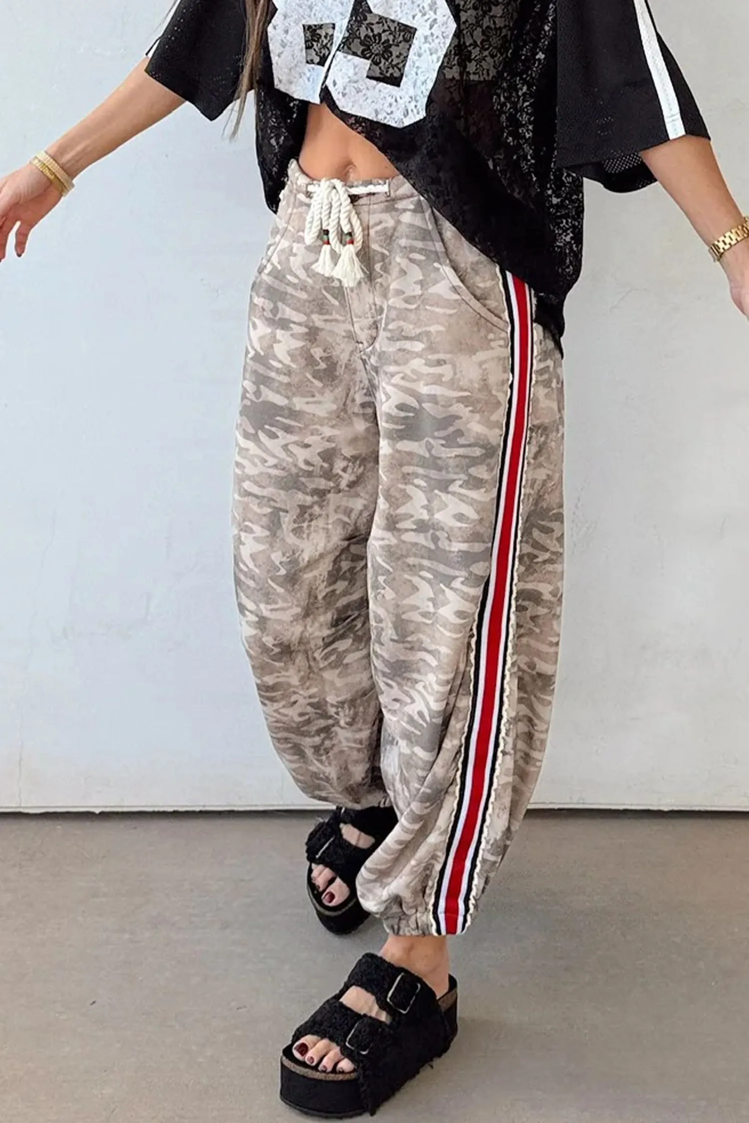 Camo Print Striped Side Panel Drawstring Joggers sold by Beagle Boutique product image thumbnail 3