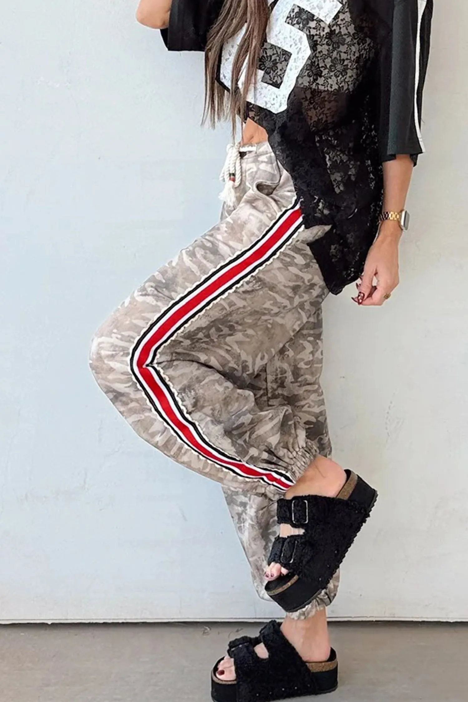 Camo Print Striped Side Panel Drawstring Joggers sold by Beagle Boutique product image thumbnail 2