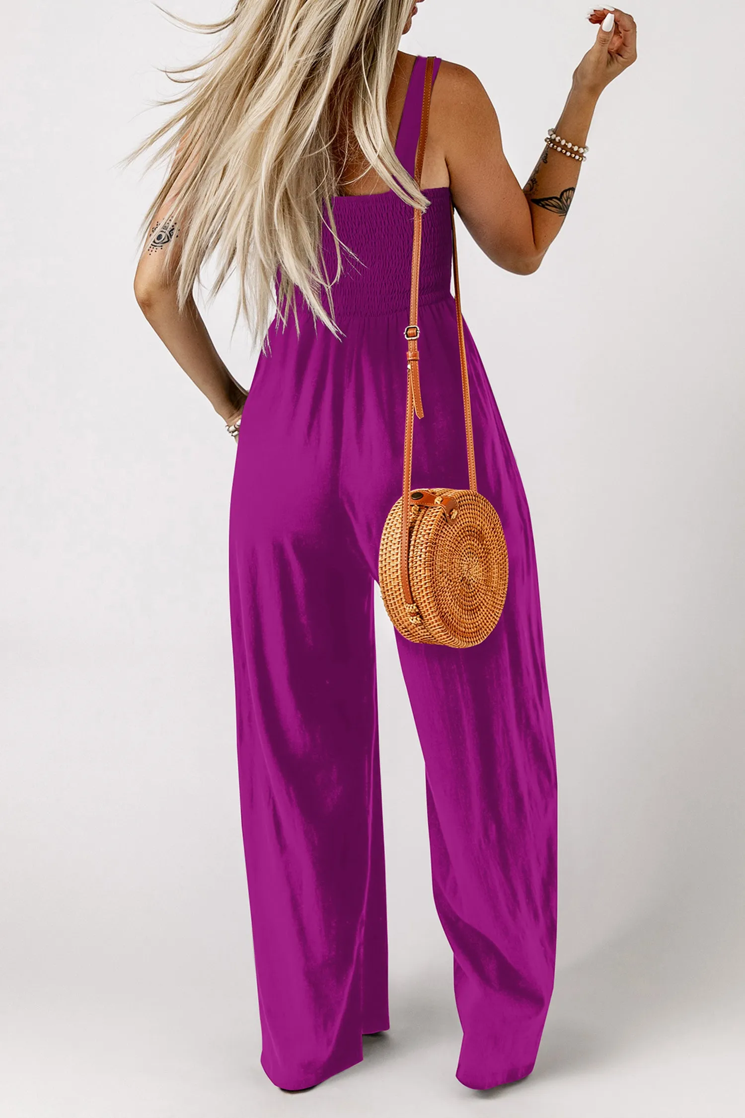 Smocked Square Neck Sleeveless Wide Leg Jumpsuit with Pockets sold by Beagle Boutique product image thumbnail 2